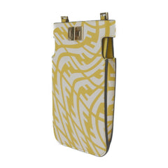 FENDI Peekaboo Shoulder Bag 8M0442 Calf Leather Yellow Zucca Pattern Smartphone Pouch Case Strap Turn Lock — Like New