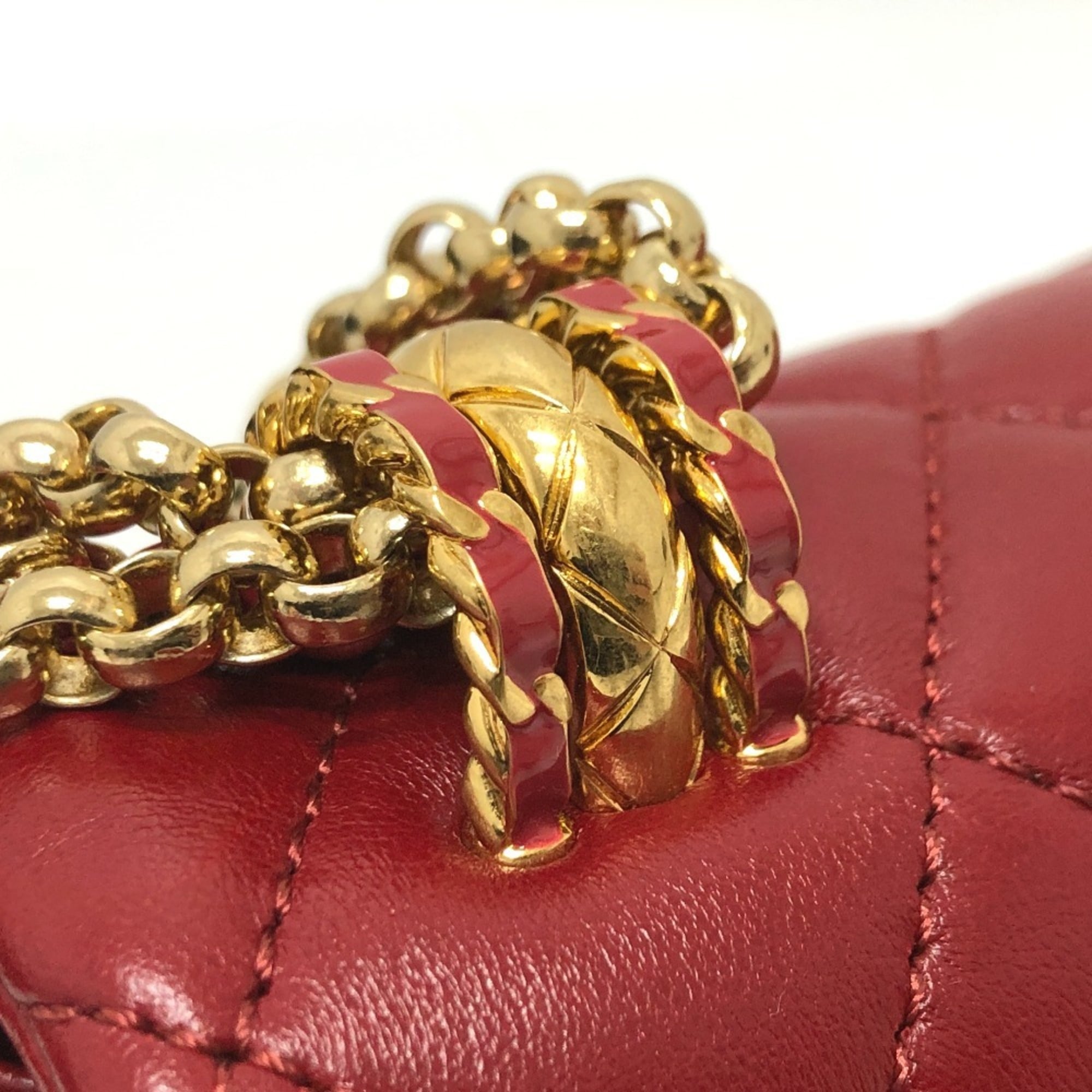 CHANEL Coco Mark Matelasse 3 Chain Shoulder Bag Lambskin Women's Red — New - Store Return