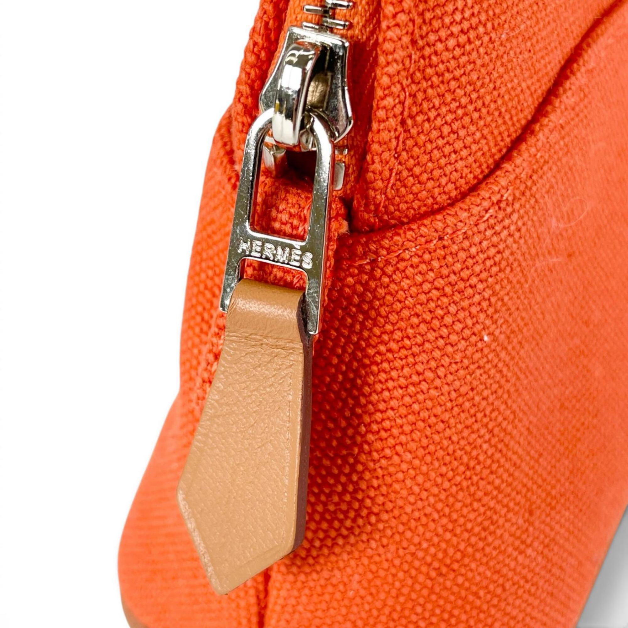 HERMES Bolide Mini Pouch, Toile H, Cosmetic Travel Case, Small Item Orange, Made in France, Women's — Like New