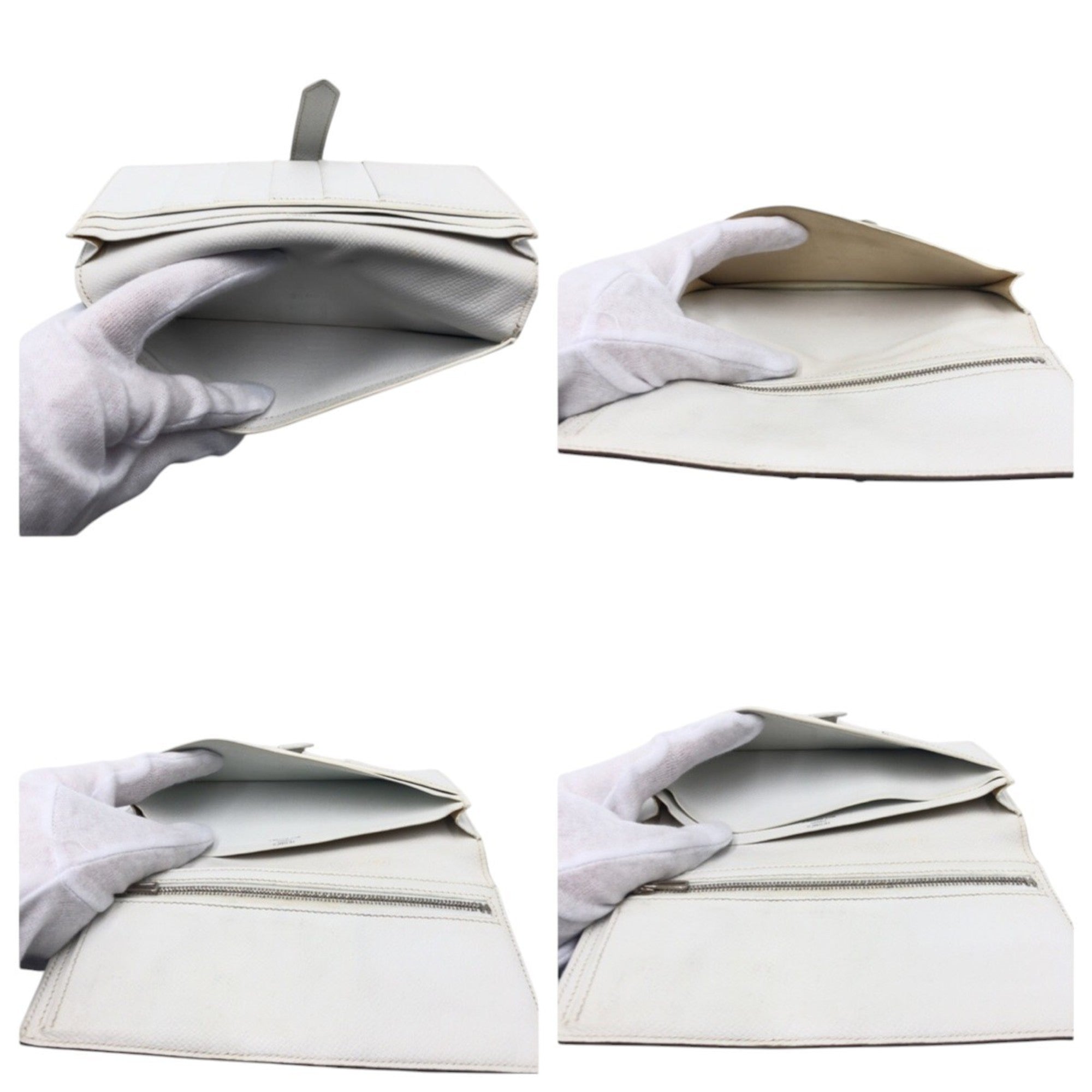 HERMES Bearn Soufflet Blue, Light and White Epsom Leather Long Wallet, □O ★ Stamped, Women's