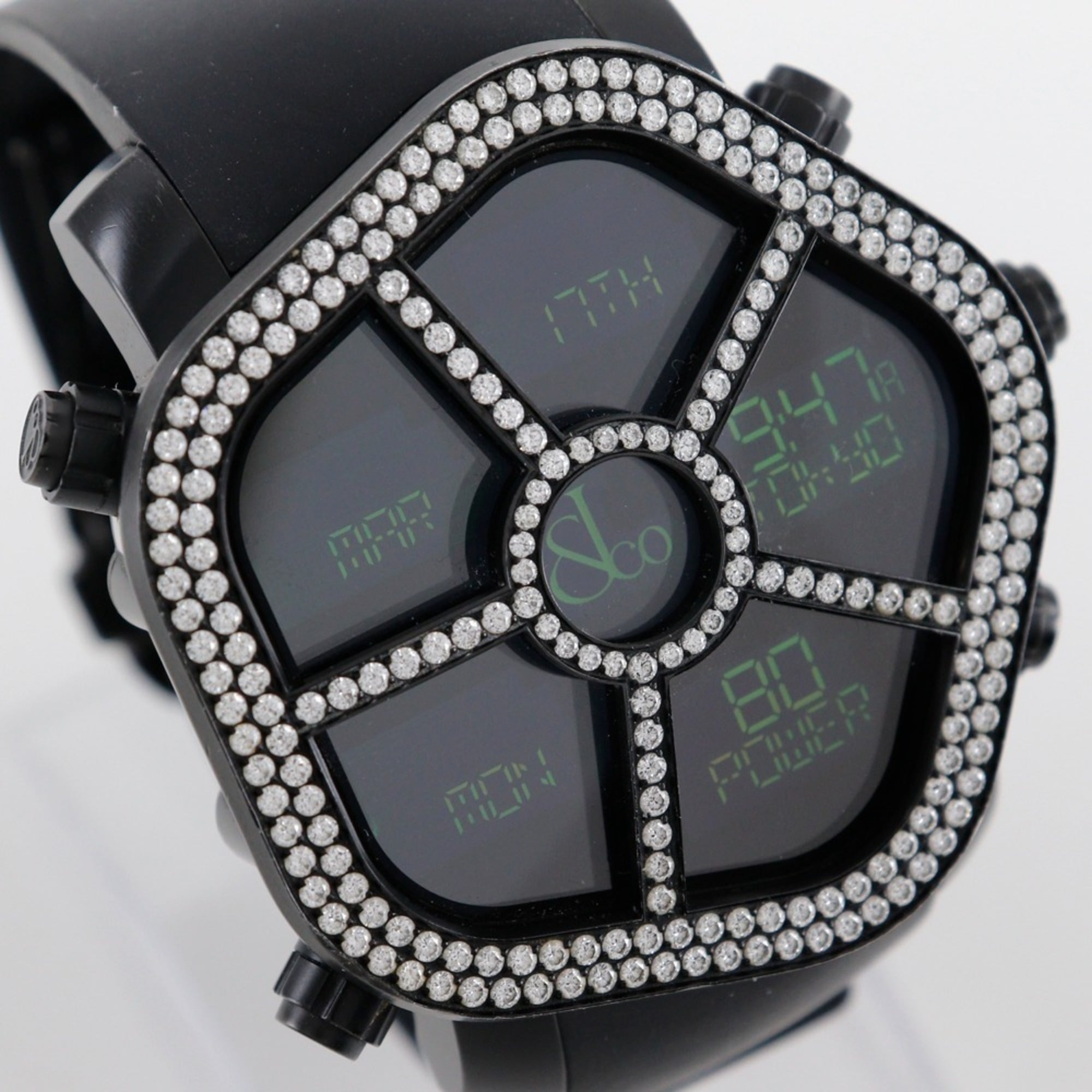 JACOB & CO 5 Time Zone Ghost Watch GMT JC-GST-WHD Stainless Steel x Rubber Black Quartz Digital Display Dial Men's — Very Good
