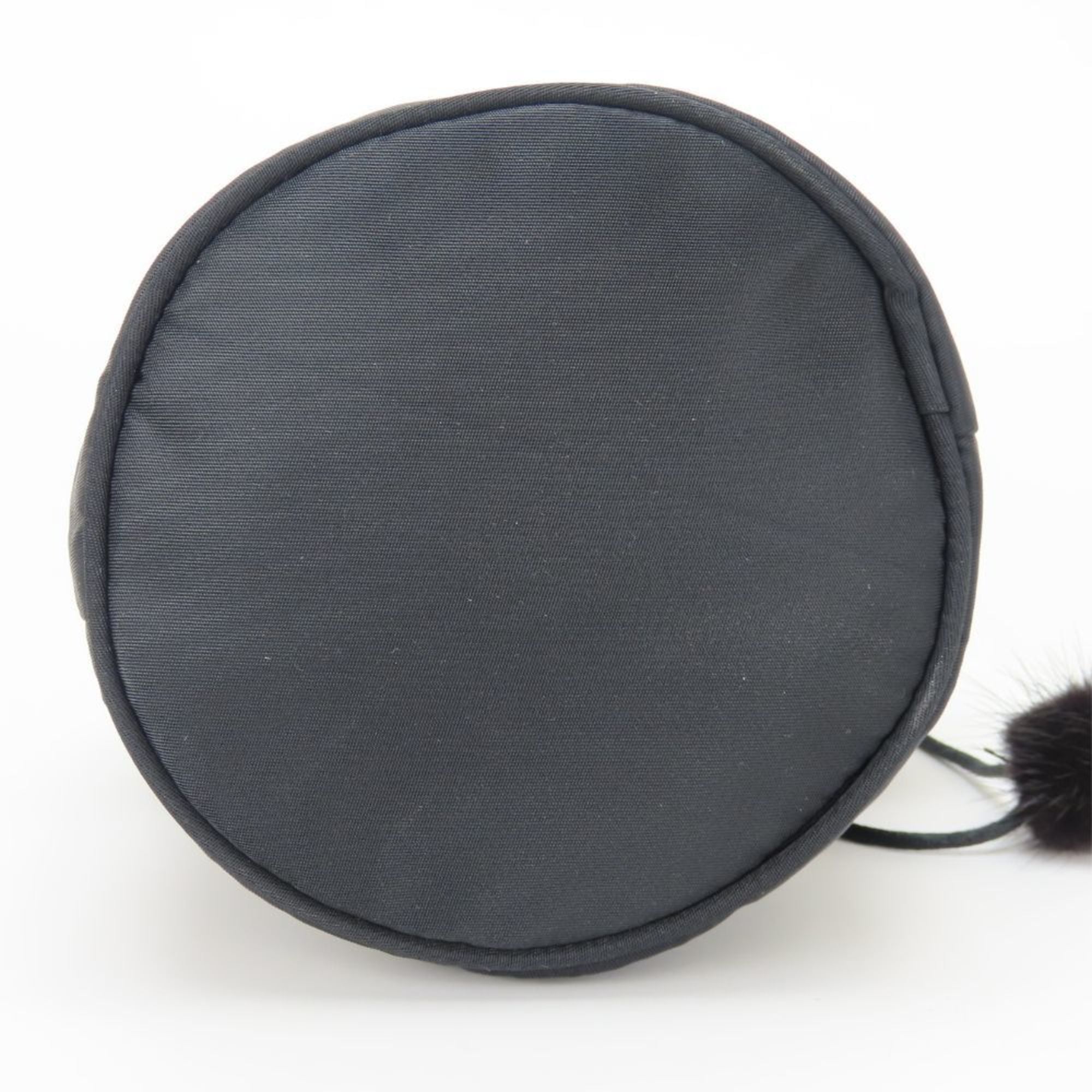 Celine Pouch Bag, Fur and Nylon, Black Circle, Women's, CELINE