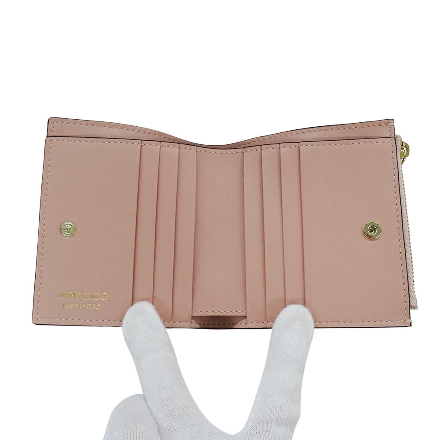 Jimmy Choo Women's Bifold Wallet in Calfskin Leather with Star Studs, Pink, Compact Design