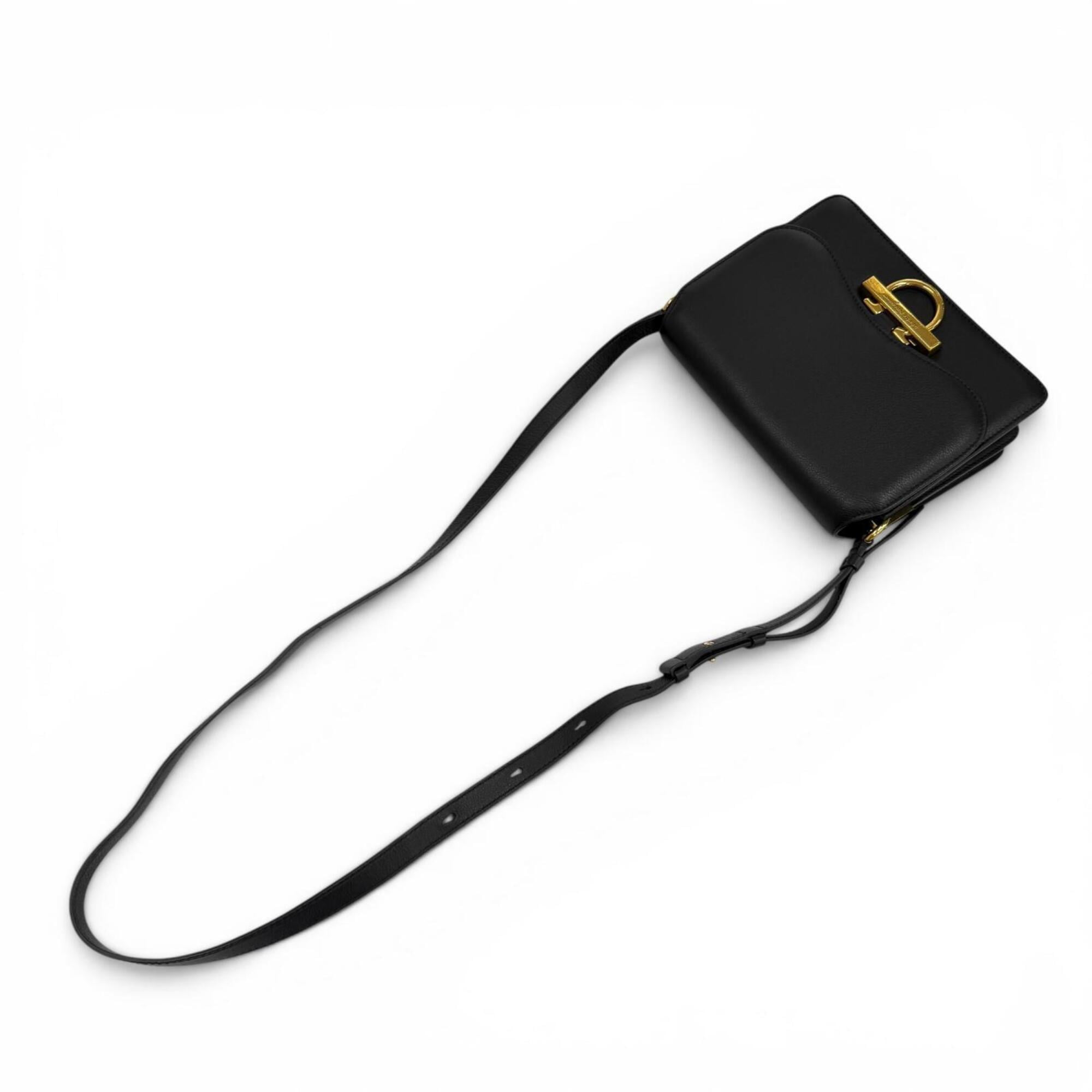 Salvatore Ferragamo Joanne Gancini Calf Leather Shoulder Bag, Black with Gold Hardware, Made in Italy, Women's — Like New