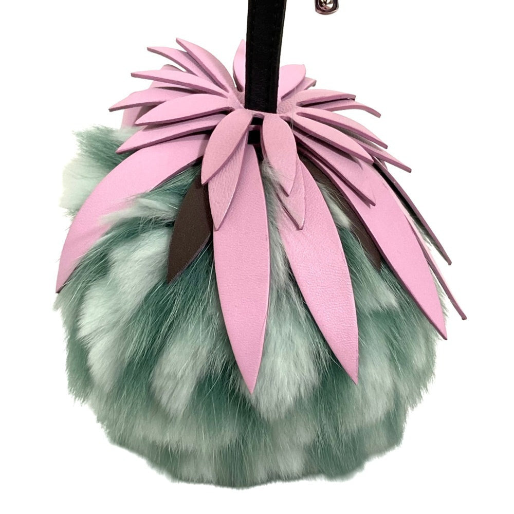 FENDI Pineapple Motif Pom-Pom Fur Charm, Light Green, Women's — Like New