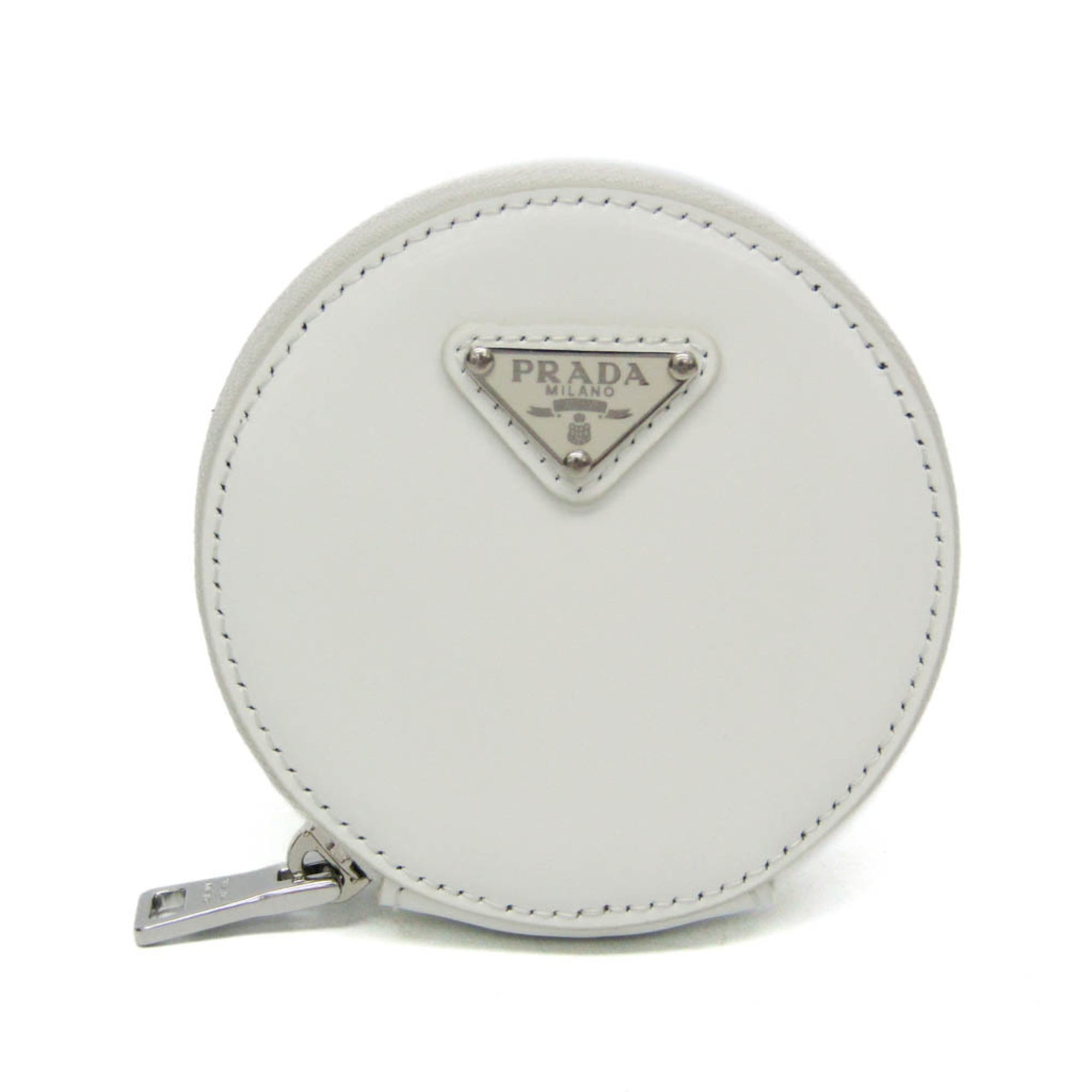 Prada SPAZZOLATO 1TL431 Women,Men  Enamel Leather Coin Purse/coin Case White