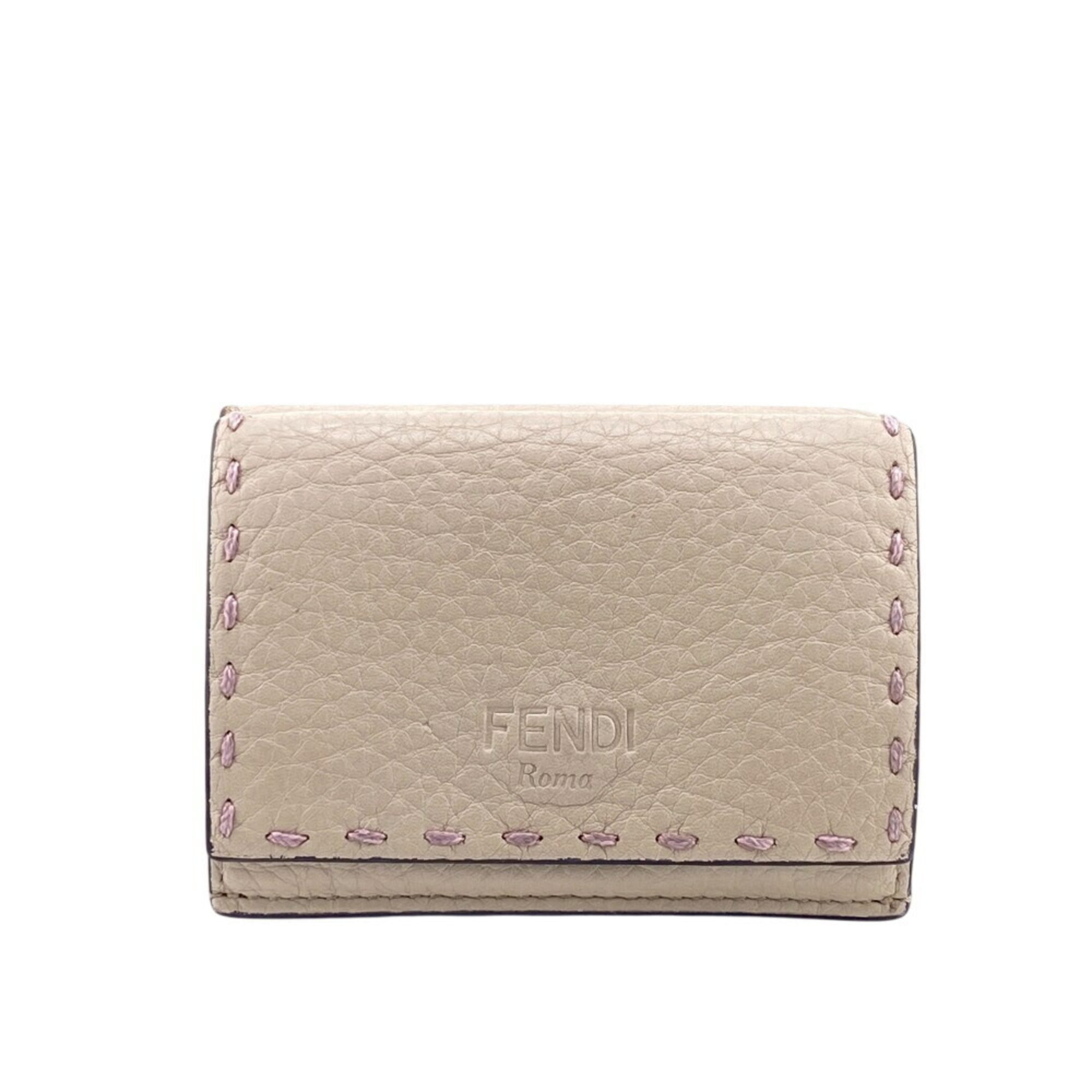 FENDI Selleria Compact Wallet, Tri-fold Beige, Women's