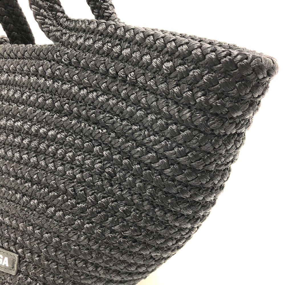 BALENCIAGA 695612 Logo Ibiza Basket Bag Small with Strap Black Cord Tote Summer Handbag Nylon Lambskin Women's — Like New