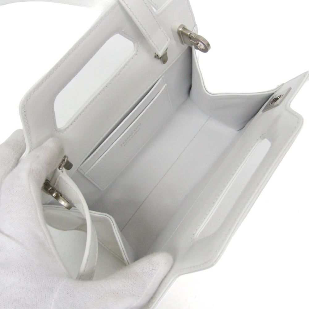 Salvatore Ferragamo Gancini Wanda AU-21 3485 Women's Leather Handbag,Shoulder Bag White — Like New