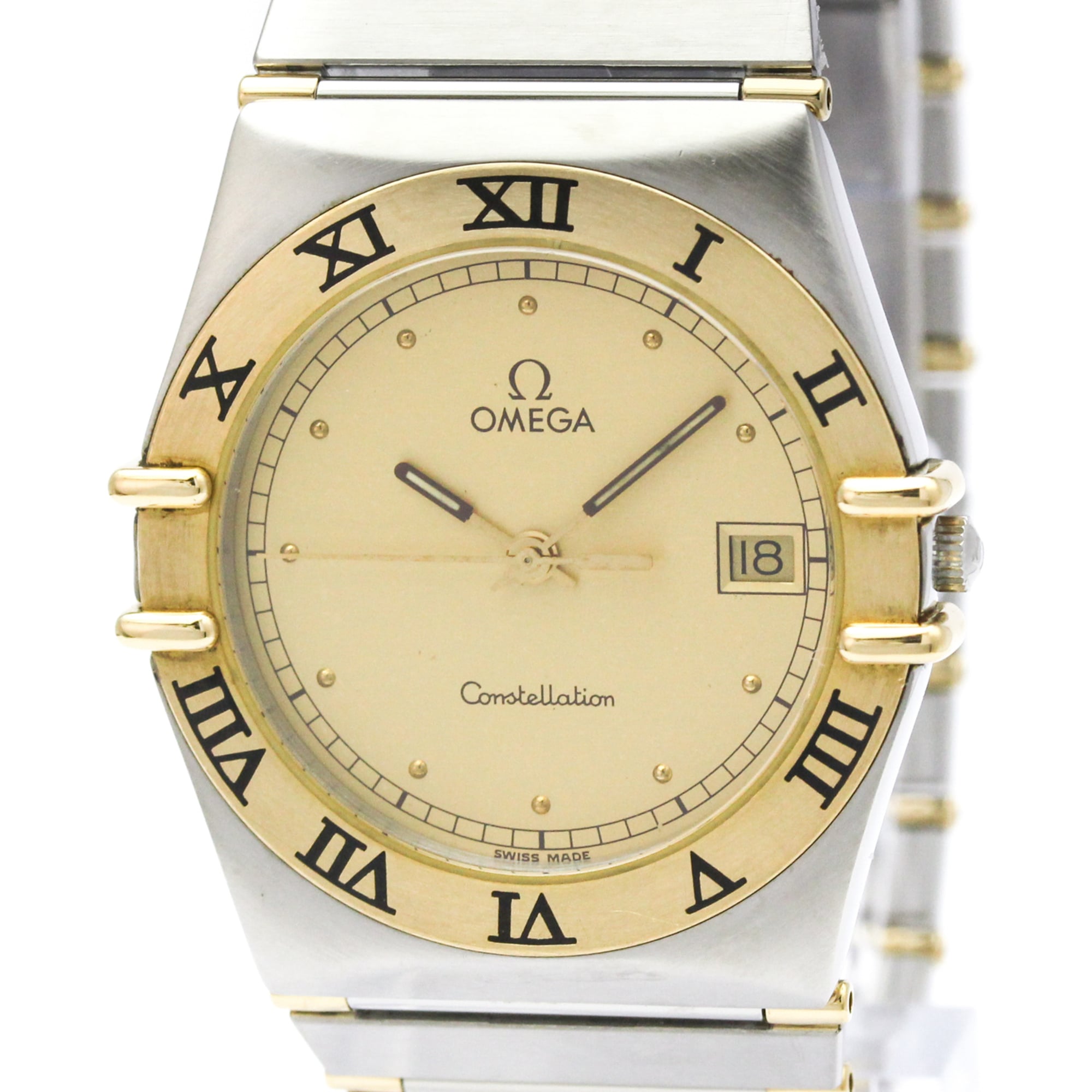 OMEGA Constellation 18K Gold Steel Quartz Mens Watch 396.1080 Polished — Very Good
