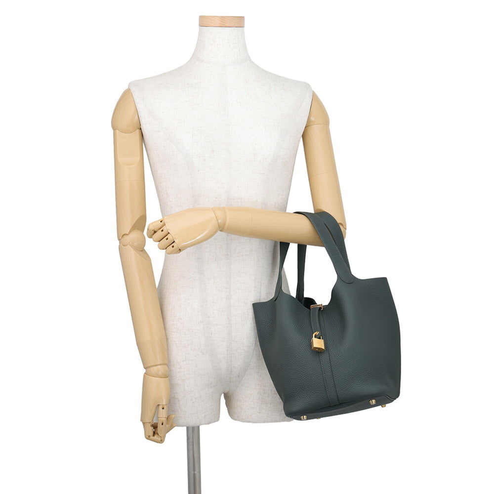 Hermes Picotin Lock MM Handbag, Vert Mangrove, Taurillon Clemence Leather, K Stamp, HERMES Tote Bag, Lock, Picotin, Women's — Like New