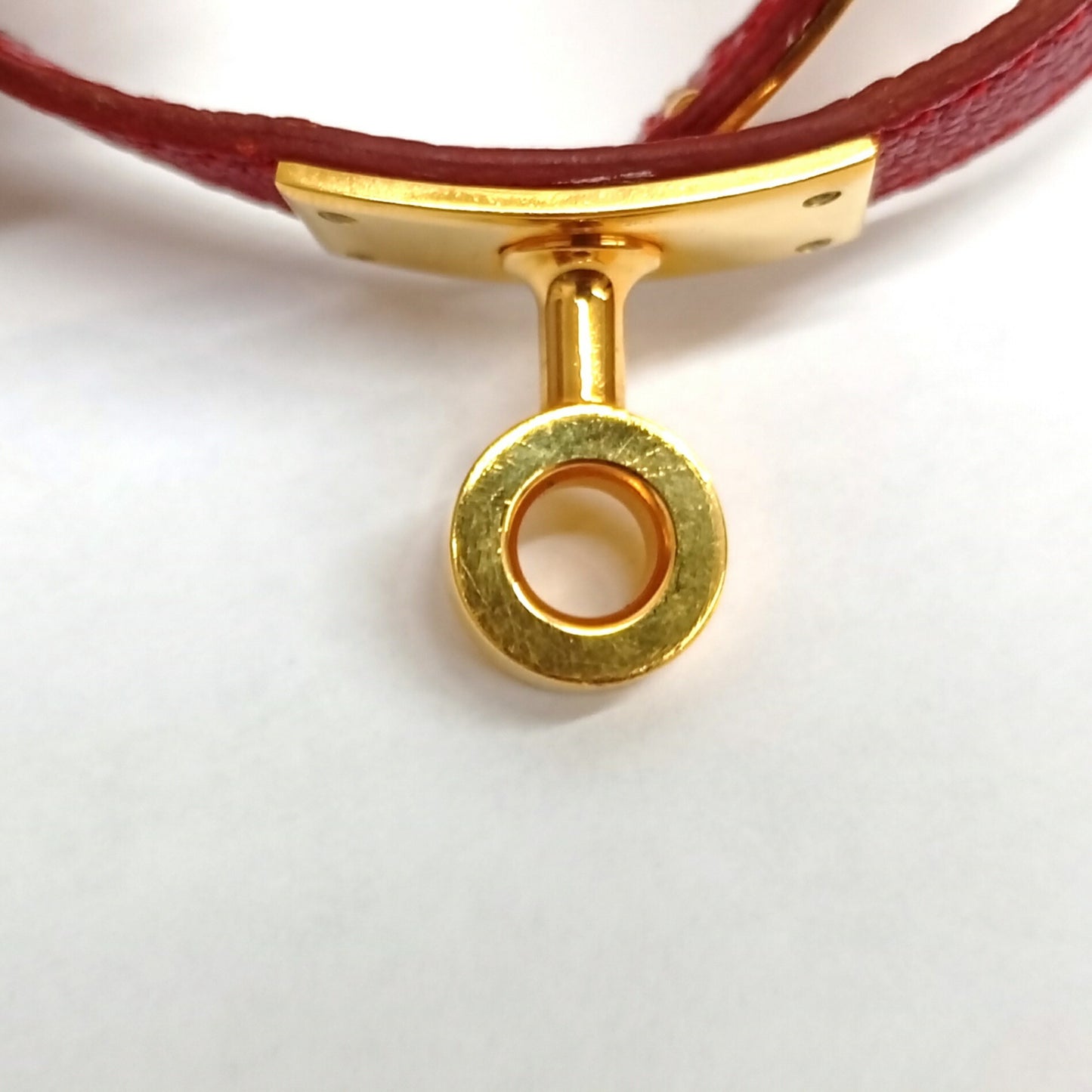 HERMES Leather Bracelet Kelly Double Tour Red (Discontinued Color) □F Made in 2002