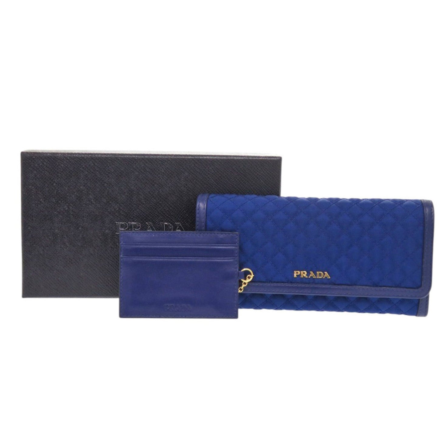 Like new Prada 1M1132 quilted nylon and leather blue long wallet, 0199 PRADA