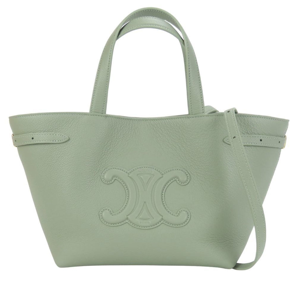 Celine Mini Cabas Anais handbag in light clay and khaki leather. Triomphe shoulder bag for women.