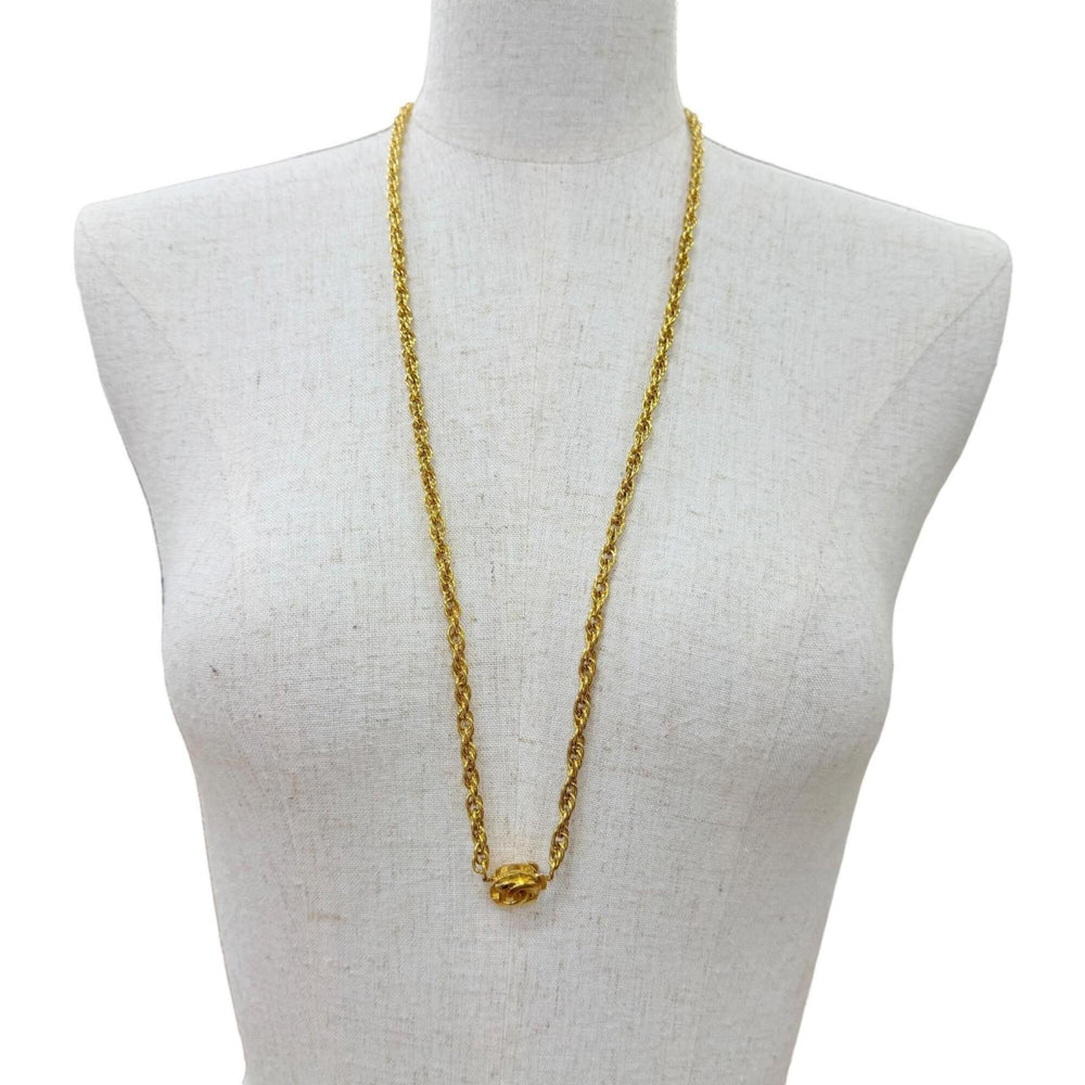CHANEL Vintage Metal Coco Mark Twist Chain Necklace, Gold, Women's Accessory, with Box — Like New
