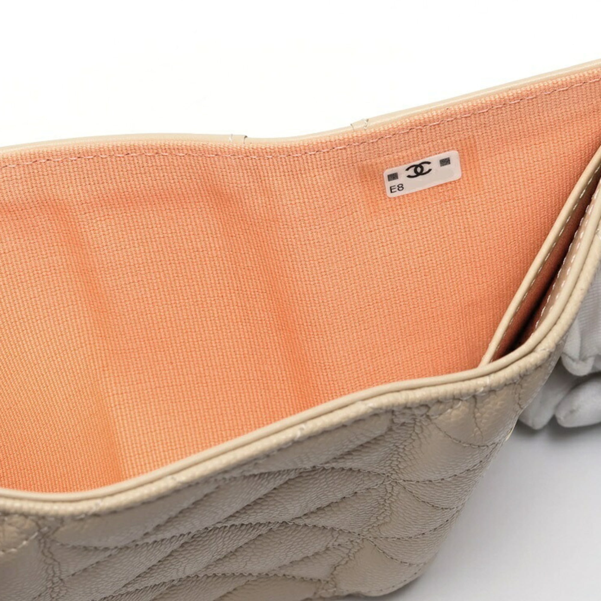 CHANEL Matelasse Small Flap Wallet Trifold AP3518 Caviar Skin Beige S-159569