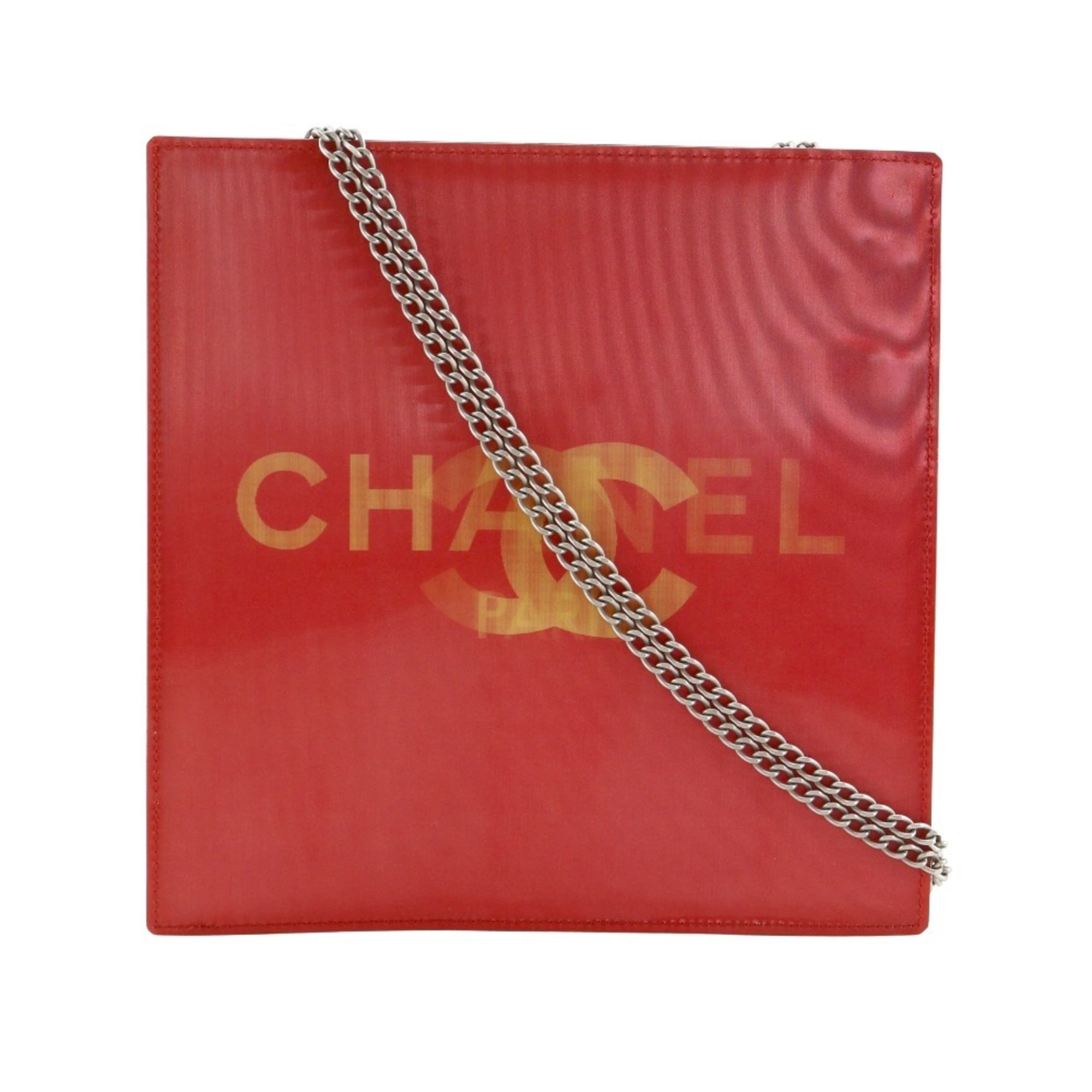 CHANEL Hologram Chain Shoulder Bag, Coco Mark, Vinyl, Red, Open, Women's