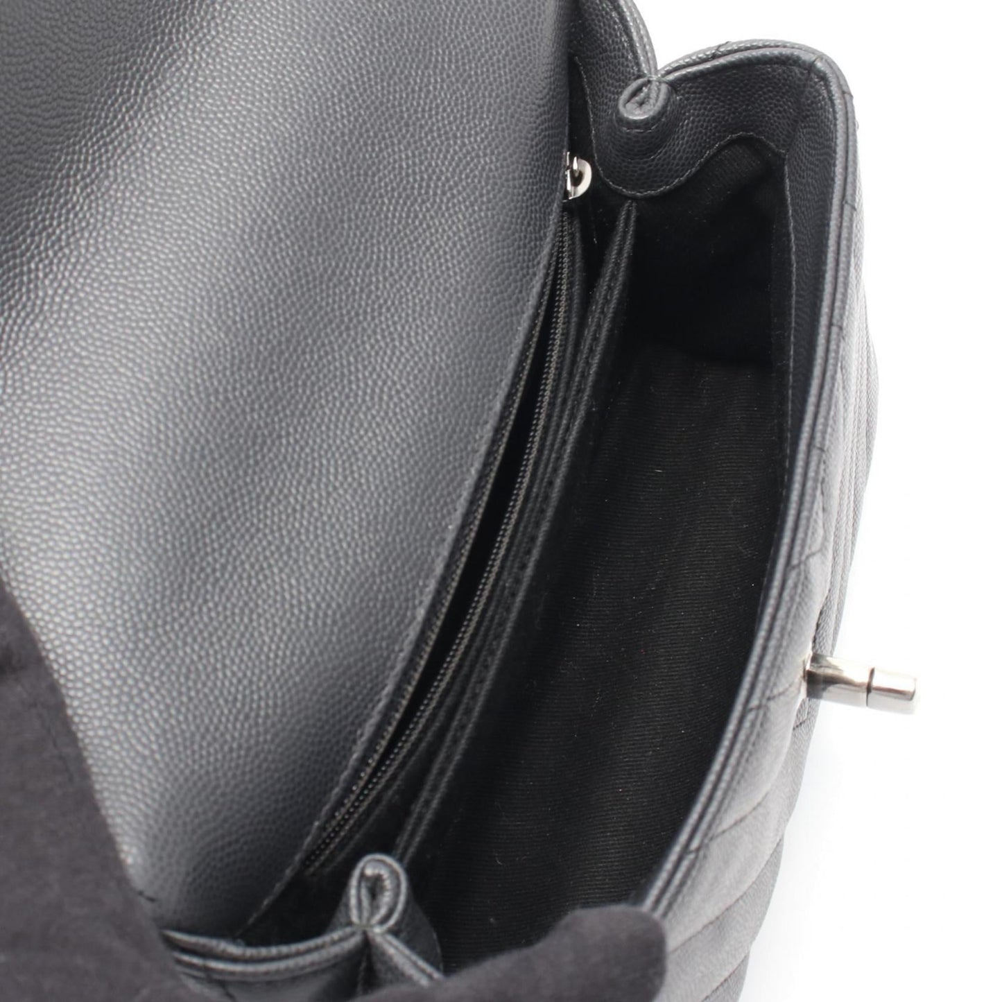 CHANEL Coco Handle Flap Matelasse Handbag in Grained Calfskin Leather, Gray, Women's, AS92990