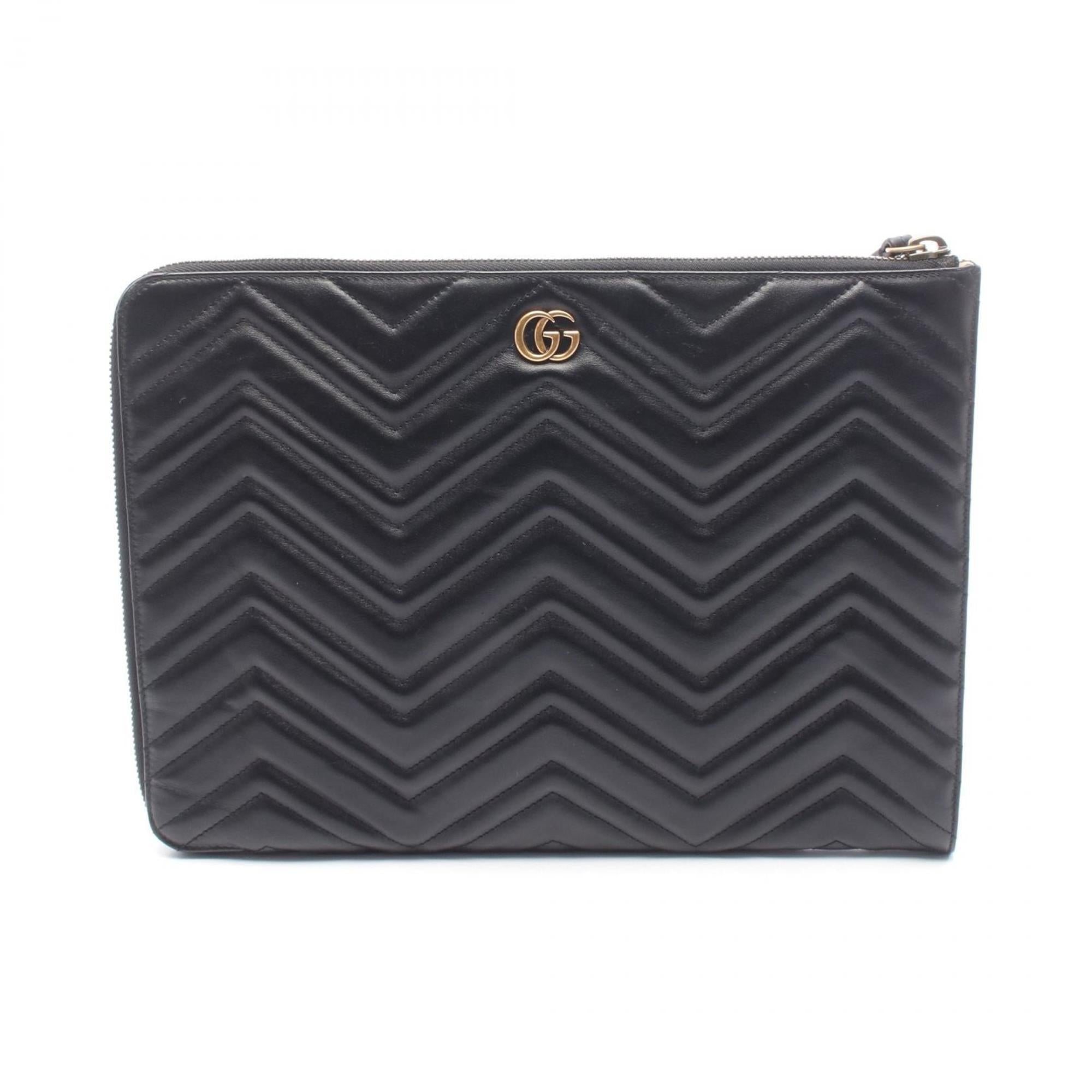 Gucci GG Marmont Double G V-stitch Leather Second Bag/Clutch Bag for Men, Black, 523397