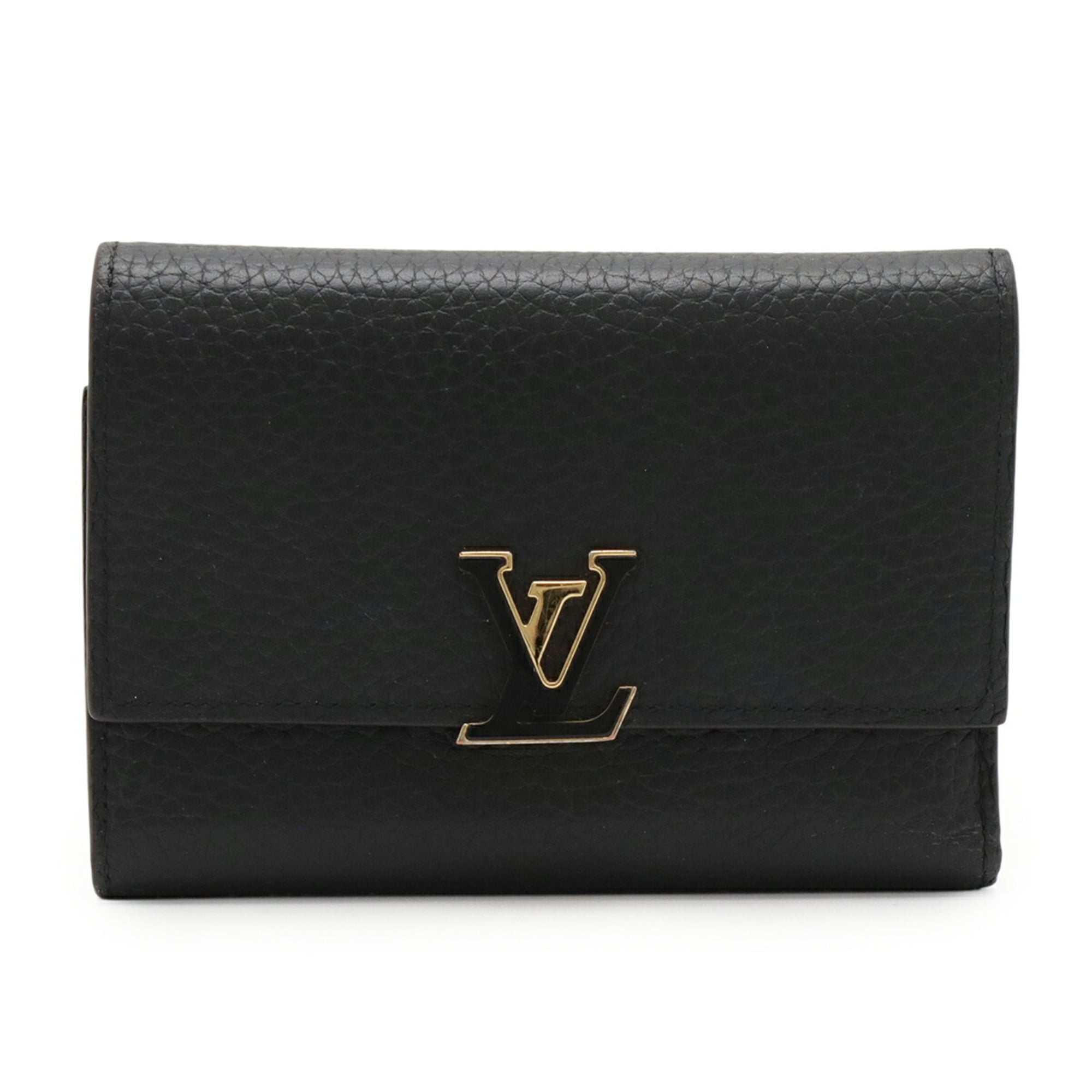 LOUIS VUITTON Portefeuille Capucines Compact Tri-fold Wallet in Taurillon Leather, Noir, Black, and Hot Pink, M62157