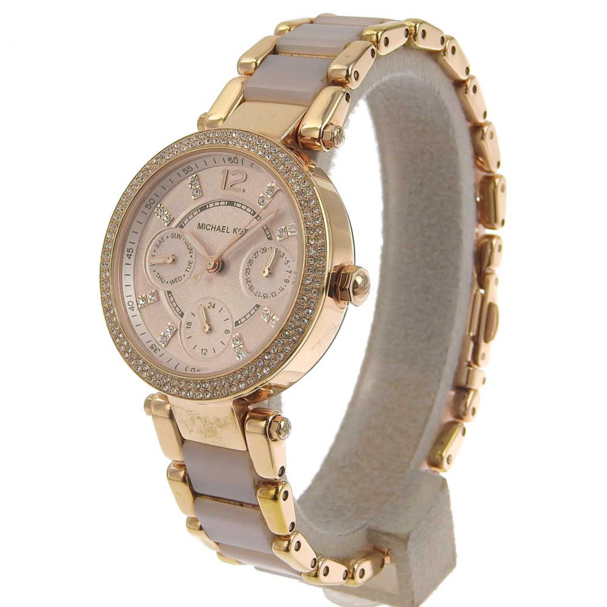 Michael Kors Day Date Watch MK6110 Stainless Steel x Acetate Rose Gold Quartz Multi-hand Analog Display Dial Women's — Good