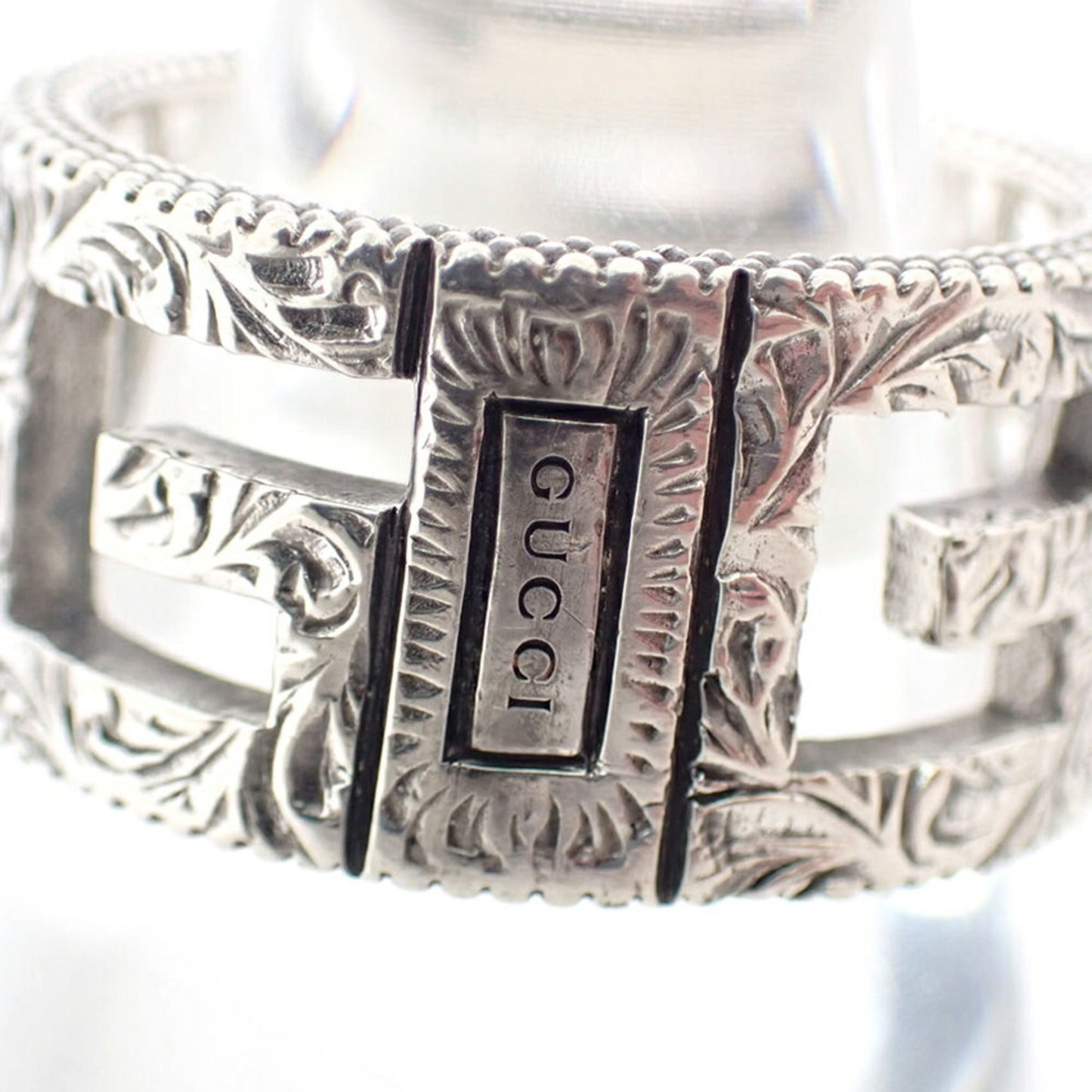 GUCCI SV925 Arabesque Square G Wide Ring, Size 12.5