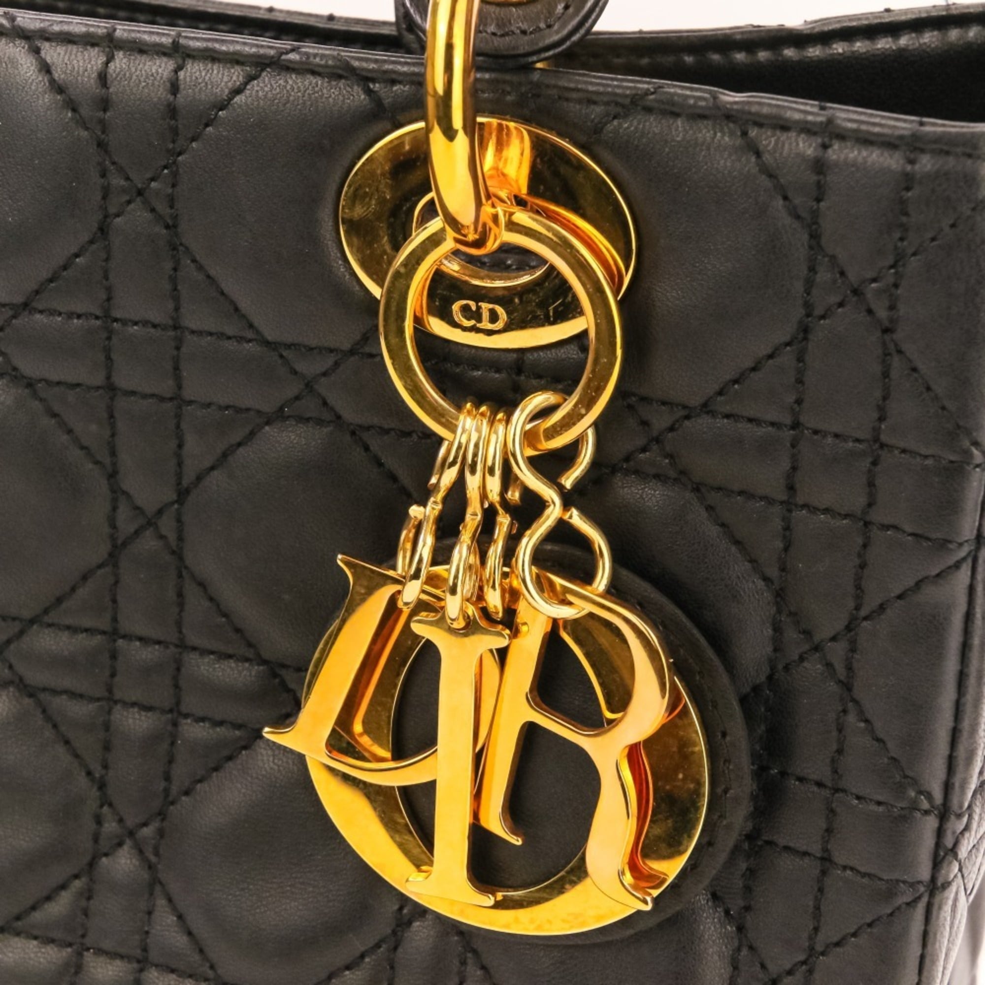 Christian Dior Lady Cannage Leather 2-way Handbag/Shoulder Bag, Black, Women's — Like New
