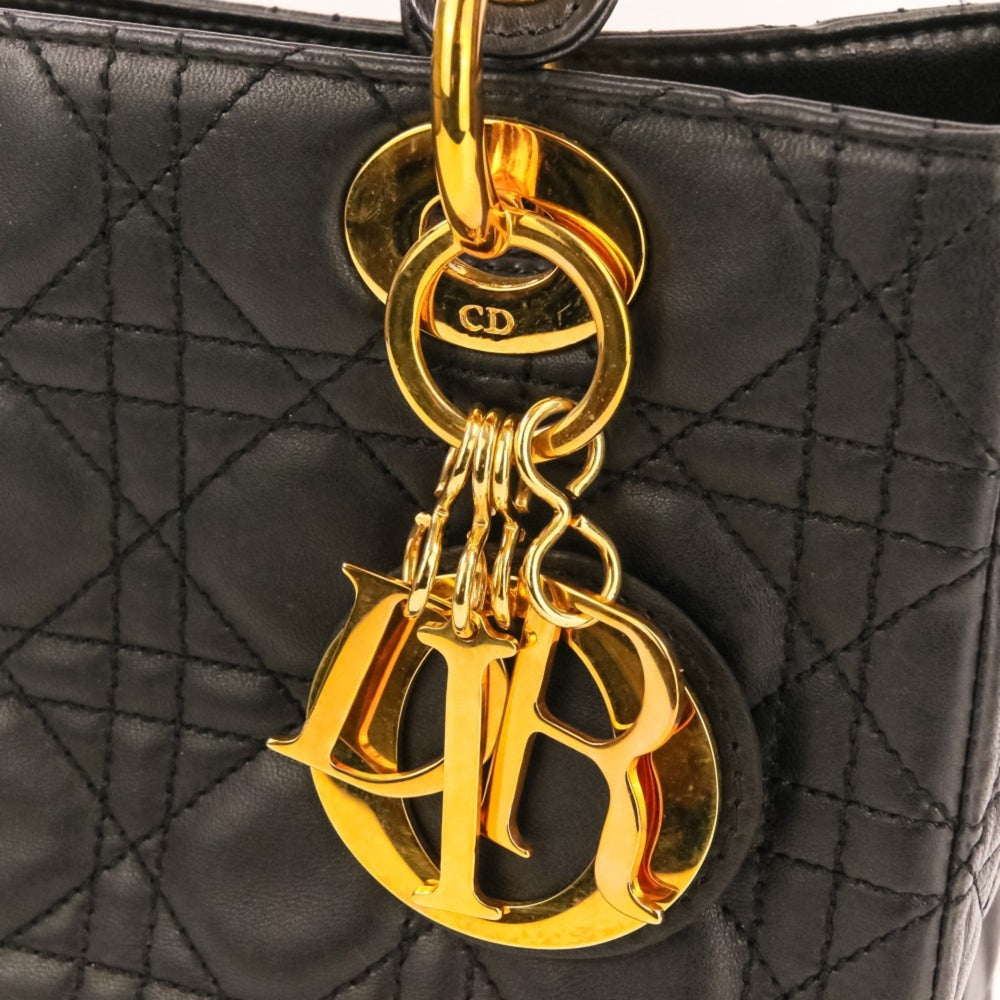 Christian Dior Lady Cannage Leather 2-way Handbag/Shoulder Bag, Black, Women's — Like New
