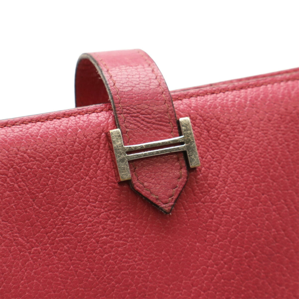 HERMES Bearn Soufflet Bi-fold Long Wallet in Chevre Leather, Fuchsia Pink, K Stamp