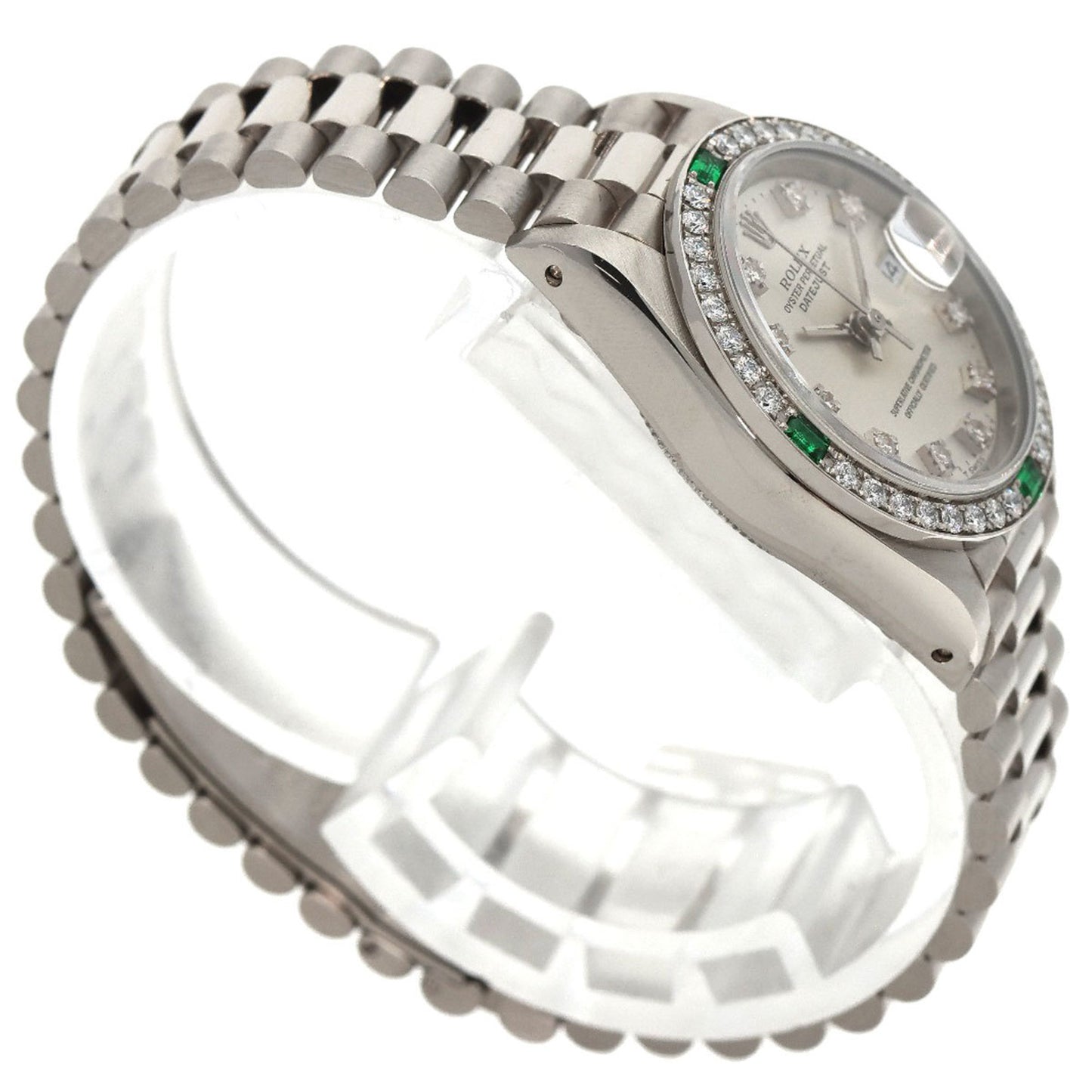 Rolex 69079G Datejust Diamond and Emerald Watch in 18K White Gold/18KWG with Diamonds, Women's