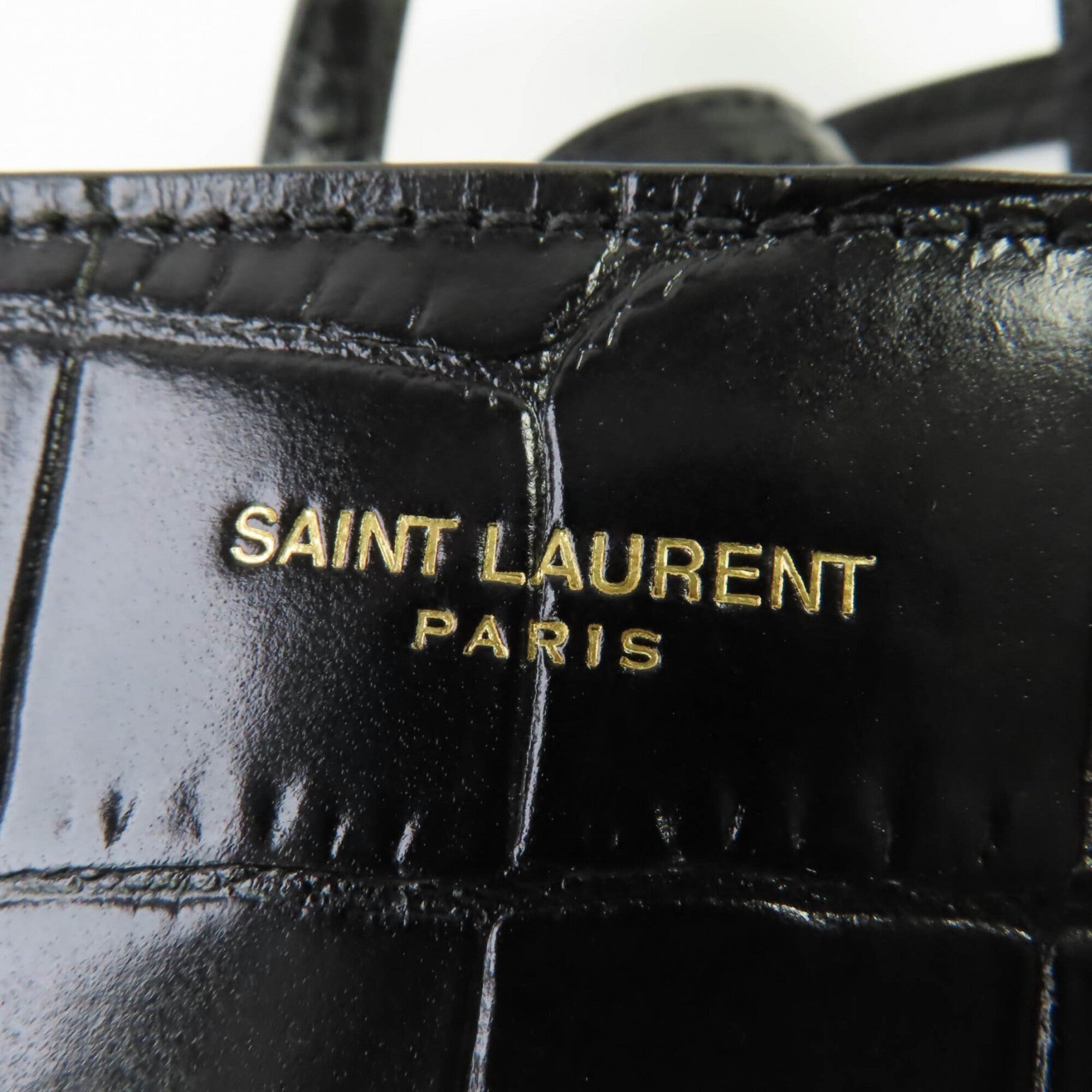 SAINT LAURENT 712367 Mini Toy Shopping Leather Crocodile Embossed 2-Way Handbag/Shoulder Bag, Black, with Box and Dust Made in Italy, Women's — Like New