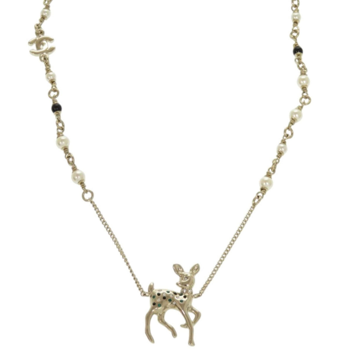 Like new Chanel deer motif GP rhinestone gold necklace 1815CHANEL — Like New