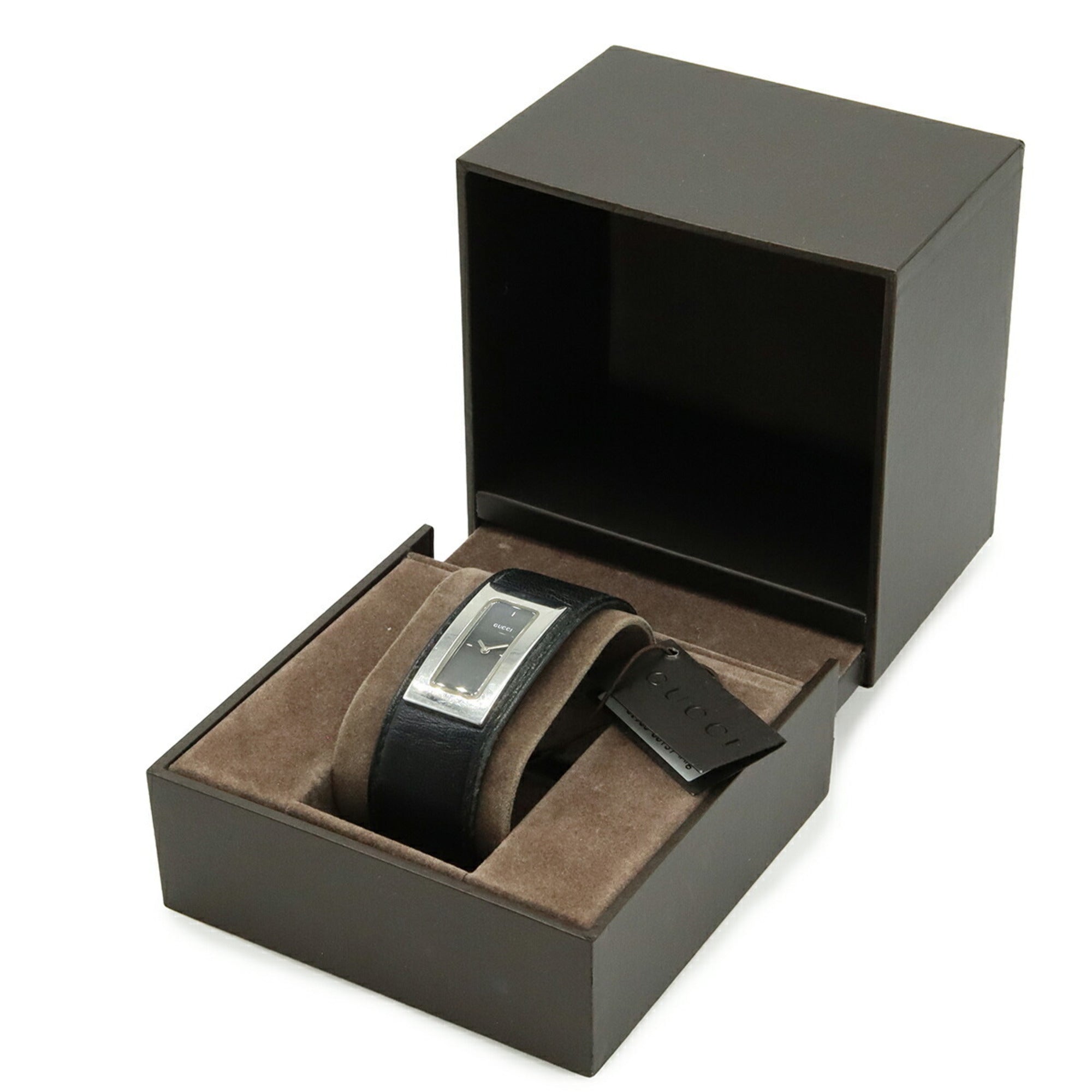 GUCCI Women's Quartz Watch 7800S, Black Dial, Stainless Steel, Leather Strap — Good