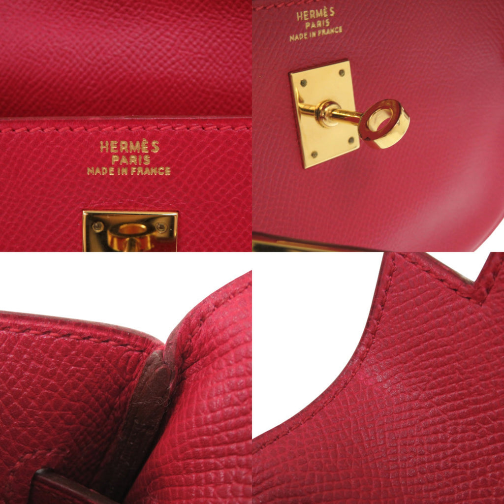 Excellent condition Hermès Banana Kelly Couchbel Rouge vif clutch bag in red with gold hardware and a 〇U stamp. Item number 1465.