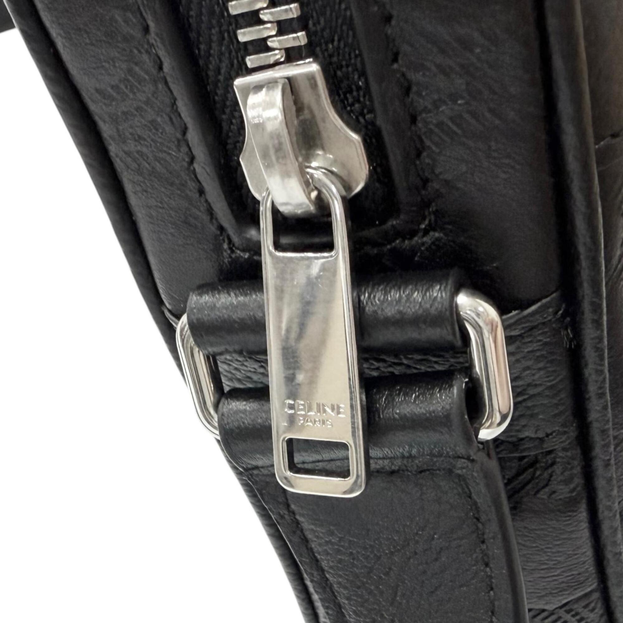 CELINE 117003FS3 Horizontal Messenger Leather Triomphe Medium Shoulder Bag Black Made in Italy Men's with Dust — Like New