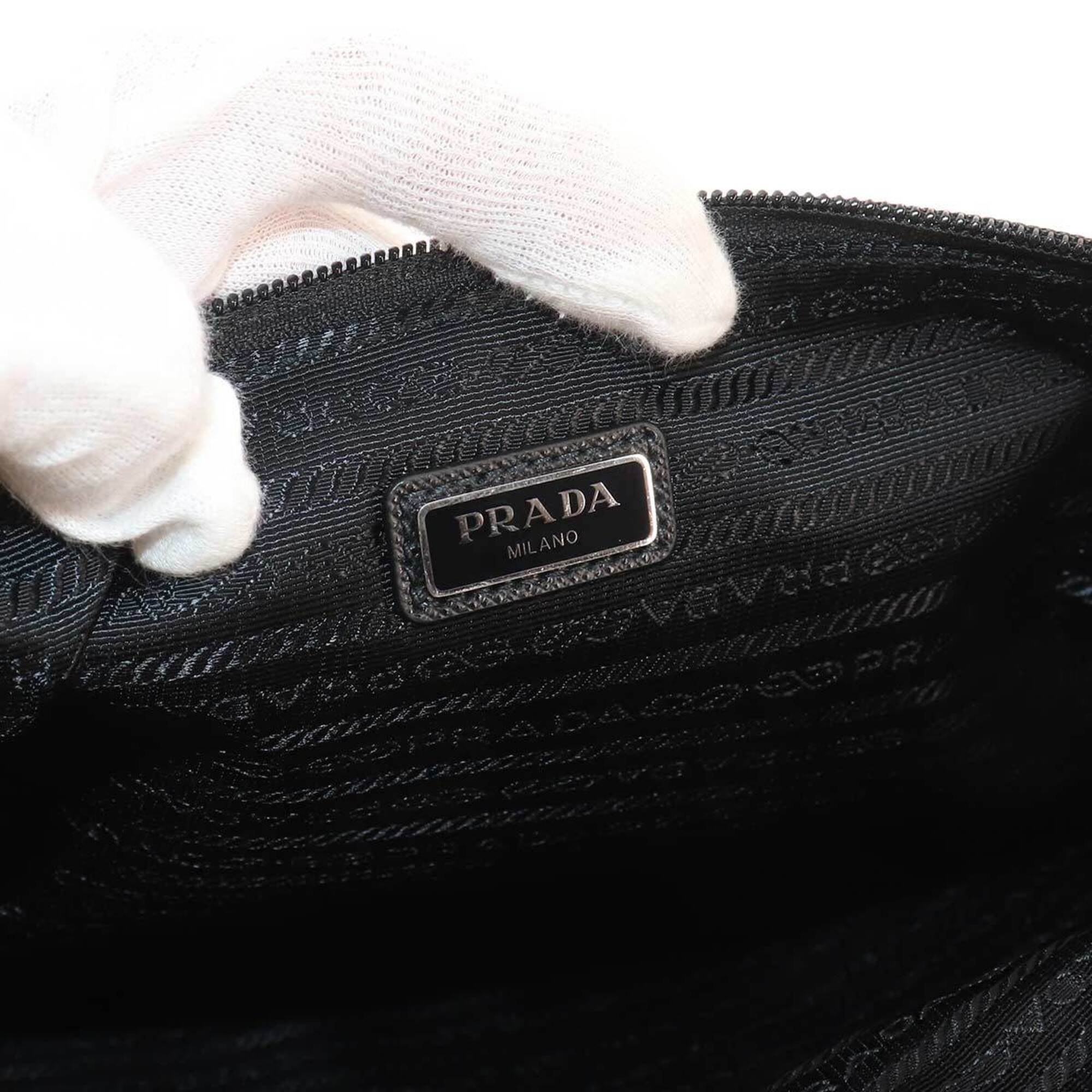 Prada Clutch Handbag, Nylon & Saffiano Leather, Black, 2VN012 — Like New