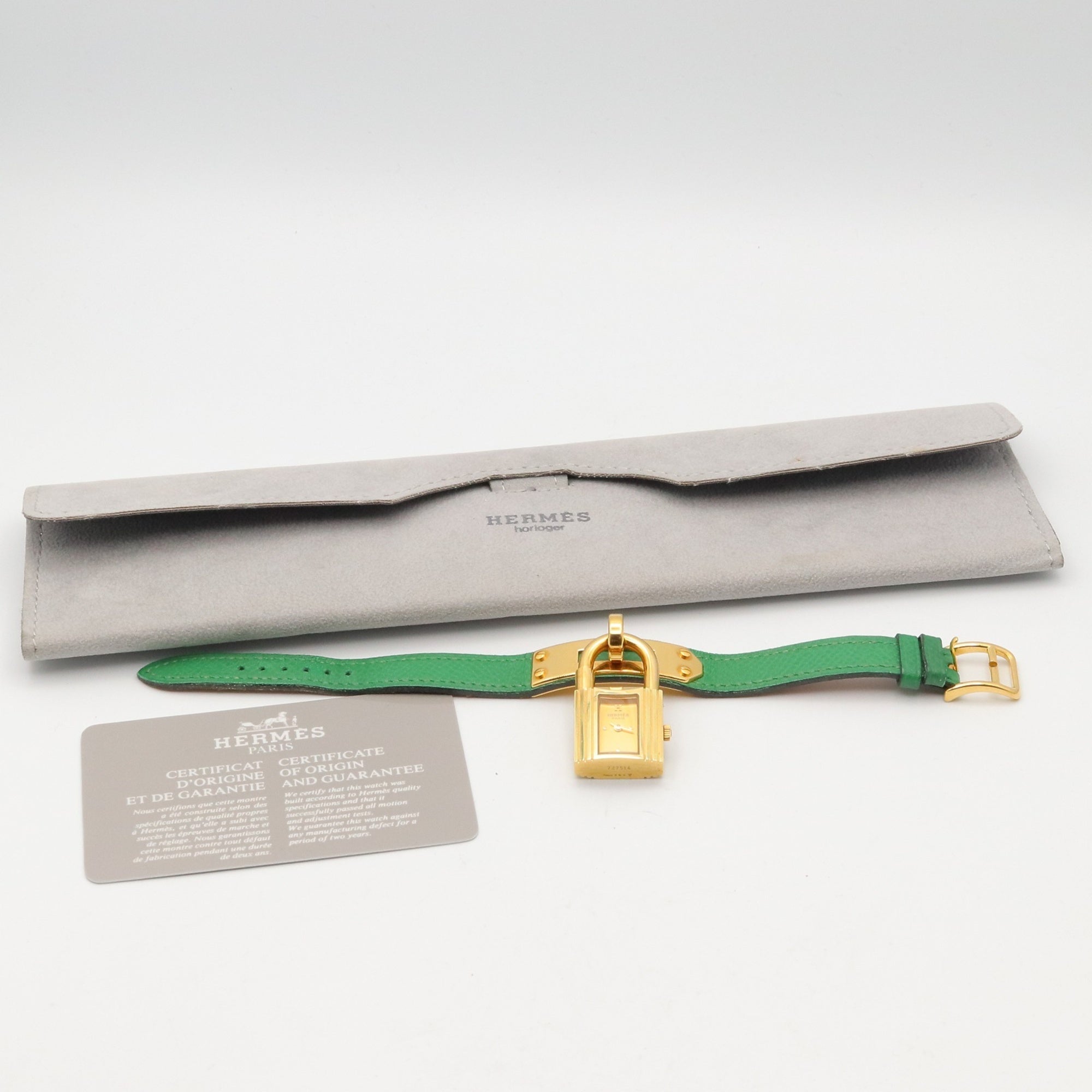 Hermes Kelly Watch, Gold Plated (GP), Leather Strap, Ladies' Champagne Color, KE1.201 — Very Good