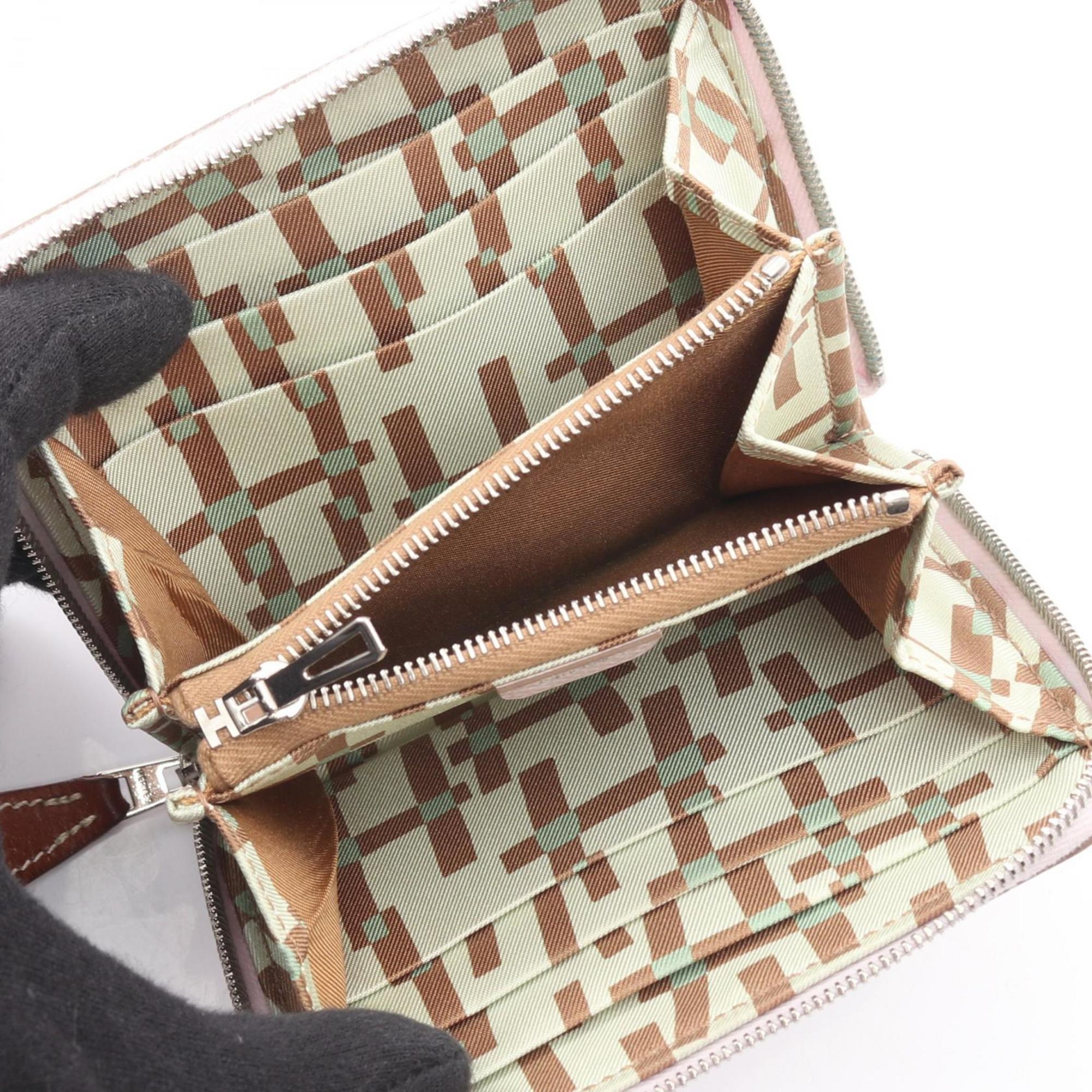 Hermes Hermès Azap Compact Silkin Round Wallet in Calfskin Leather (Cowhide) with Epsom Leather, Pink for Women