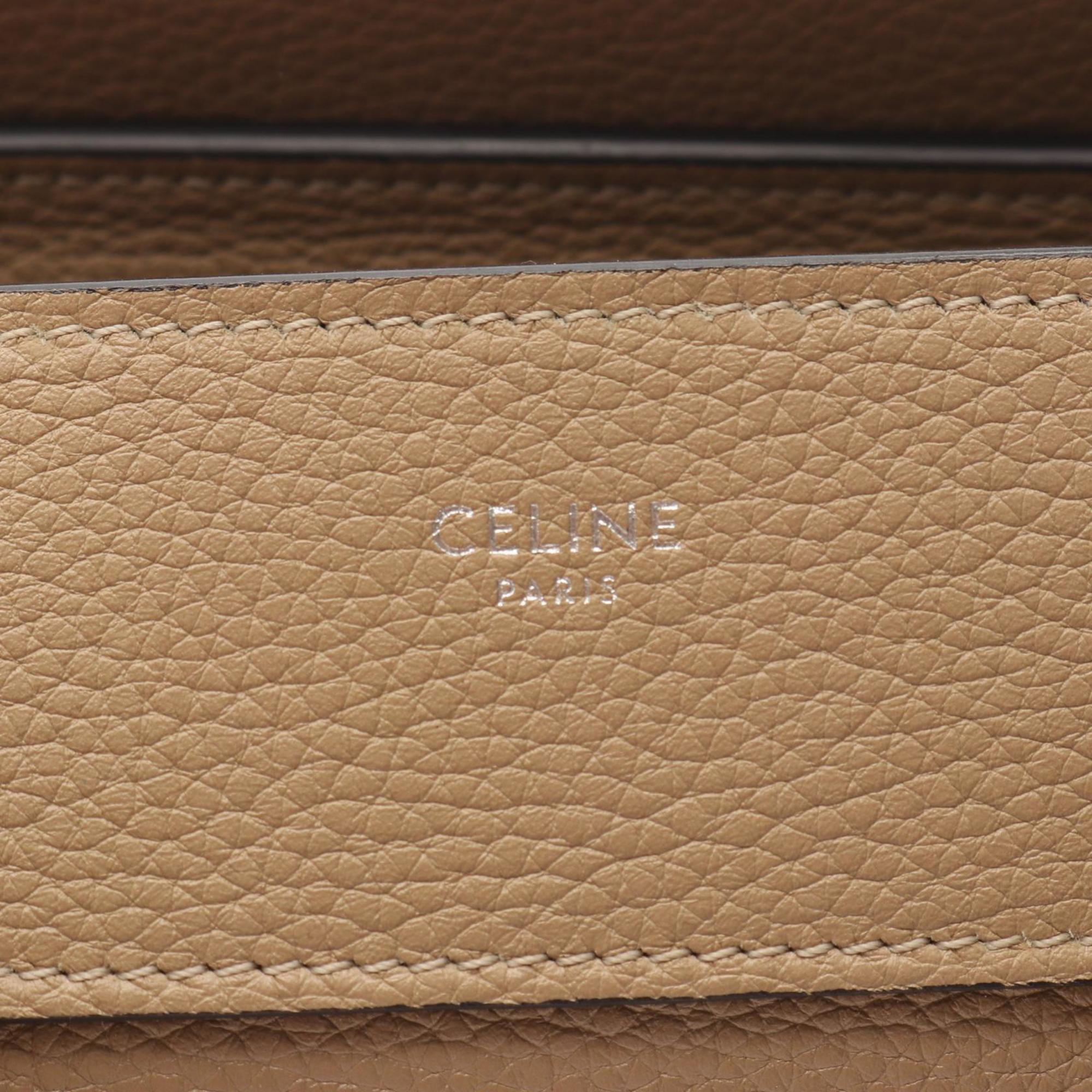 Celine Luggage Micro Shopper Handbag, Leather, Women's, Beige, 189793