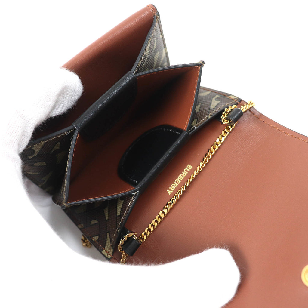BURBERRY TB All-Over Print Compact Chain Wallet, Leather Bifold Brown, Women's