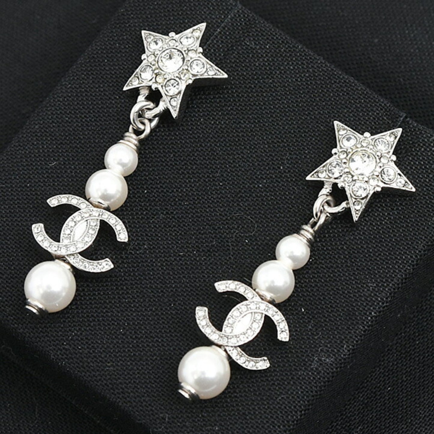 Chanel Women's Earrings with Star Motif, Coco Mark, Faux Pearls, and Rhinestones, B20P, Brass