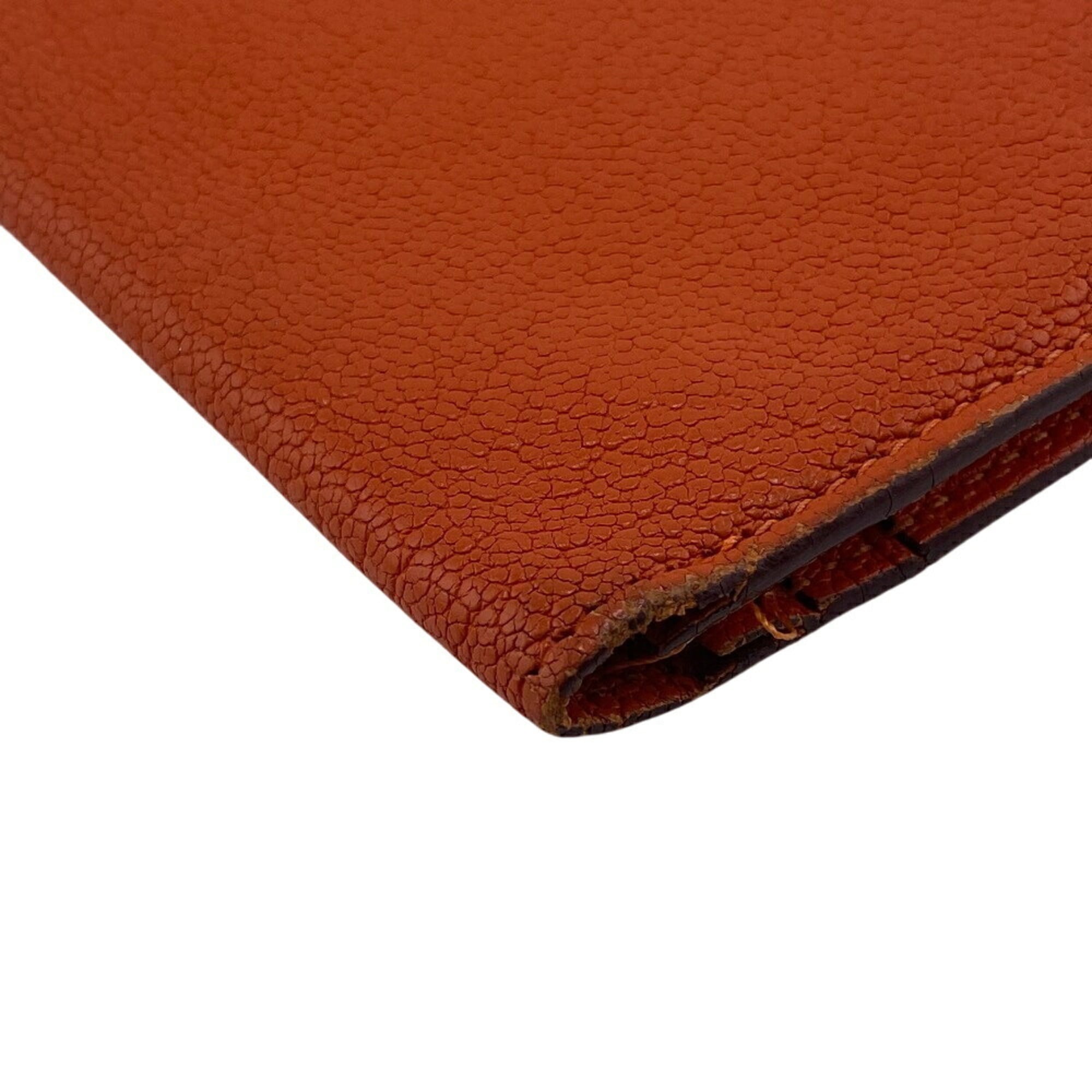 HERMES Bearn long wallet, orange, women's