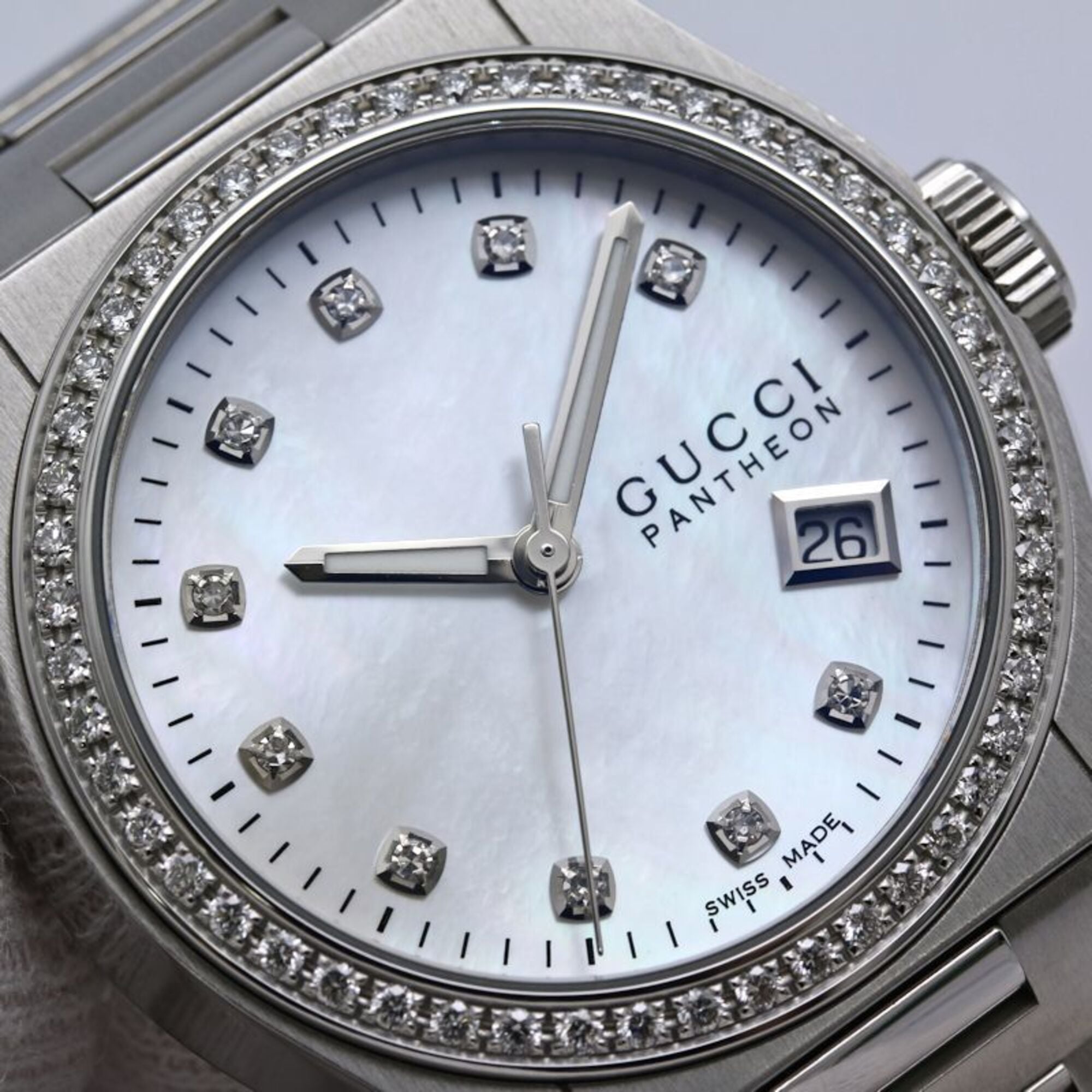 GUCCI Pantheon Bezel Diamond 10P Watch YA115404 115.4 Boys' Stainless Steel 40561 — Good
