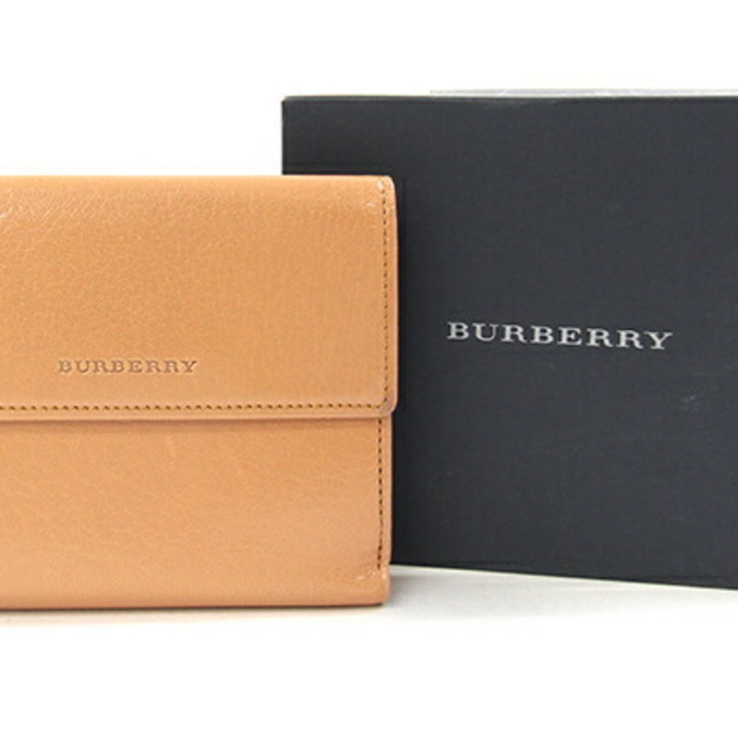 Burberry Double Wallet, Dark Beige Leather Compact Double-Sided Women's, BURBERRY