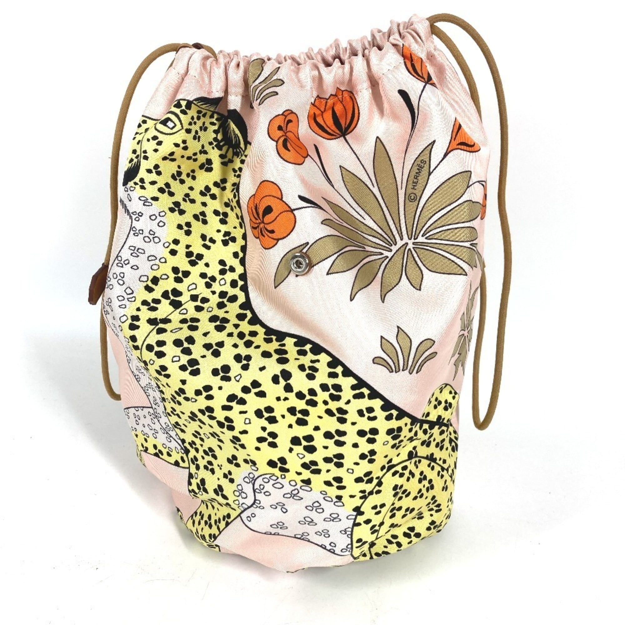 HERMES Hermes Multi Pouch Musardine Drawstring Leopard Print Handbag Silk Women's Pink Like New — Like New