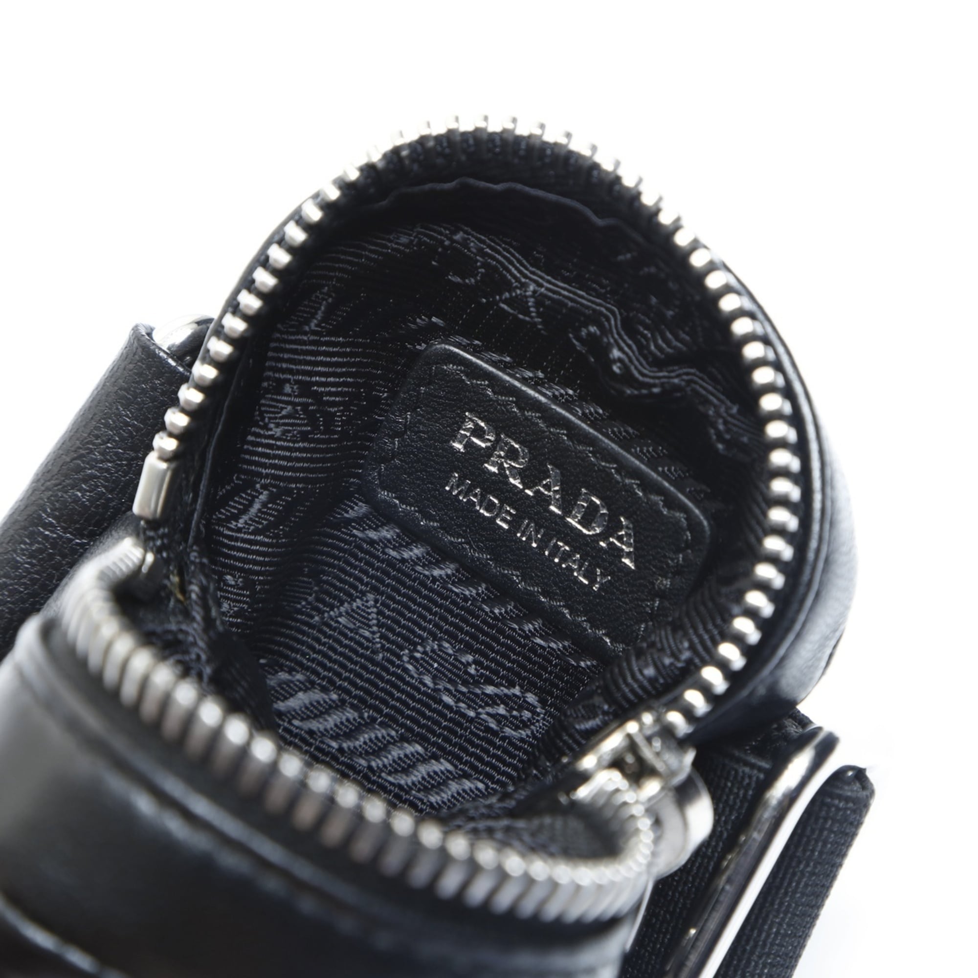 Prada Mini Leather Triangle Logo Charm Pouch in Black