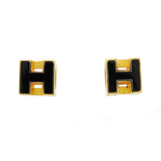 Hermes Hermès H Cube Earrings in Carrage d'Ash, GP Plated Gold and Black for Women