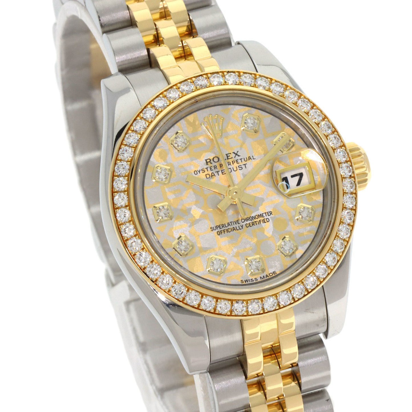 Rolex 179383G Datejust with 10 Diamond Bezels and Gold Crystals, Stainless Steel Watch in 18K Yellow Gold, for Women