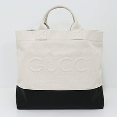 GUCCI Embossed Detail Canvas Tote Bag 782741 Natural Ivory Black — Like New