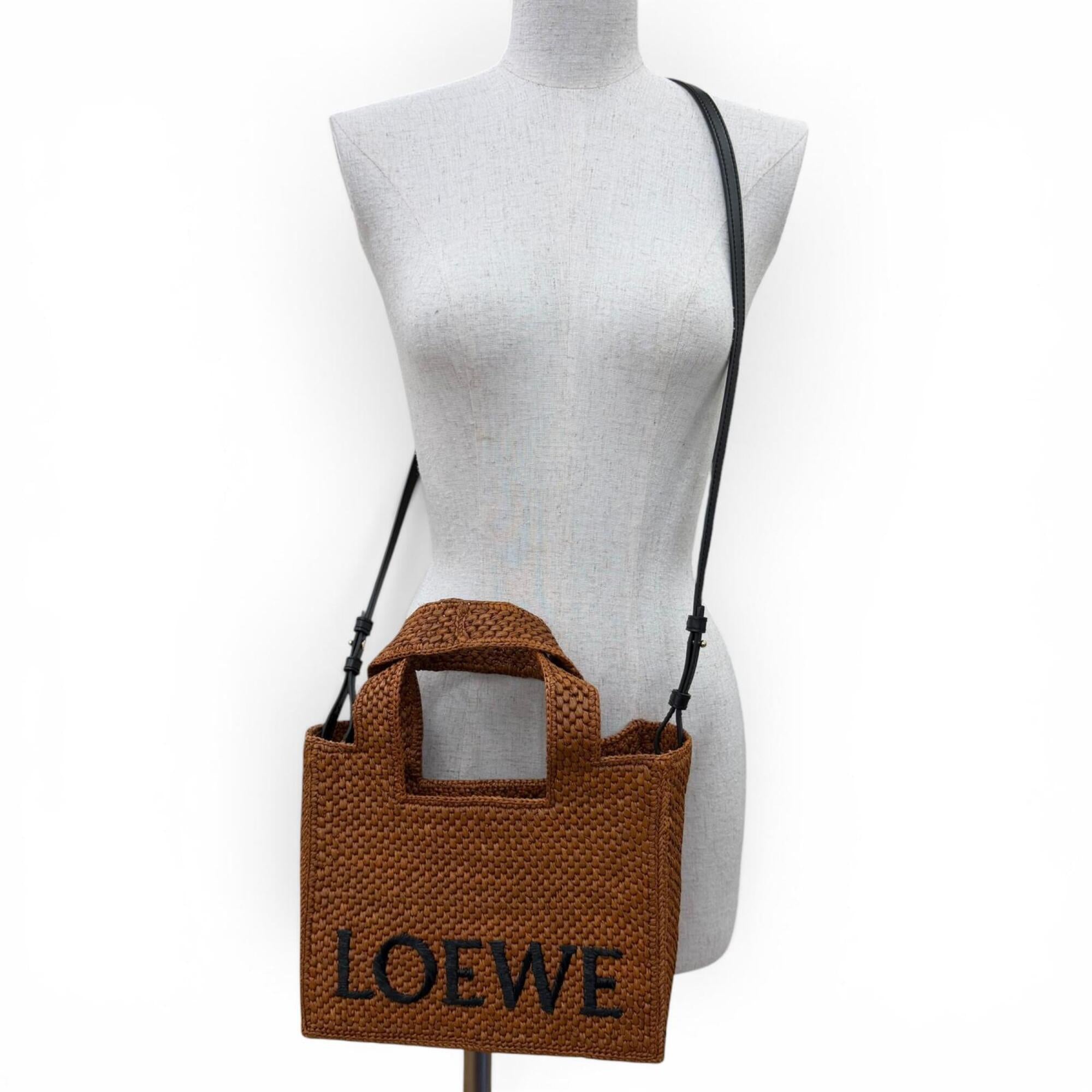 LOEWE A685B59X01 Font Tote Small Raffia Honey Gold Leather Trim 2-Way Shoulder Bag/Handbag for Women, with Dust Bag — Like New